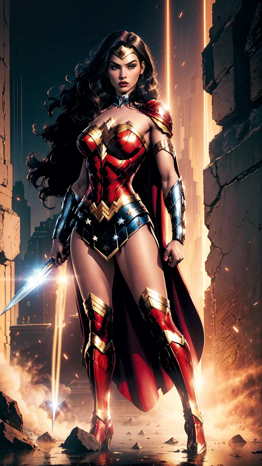 ((full body photo, standing, feet on the ground)) (Suyane Moreira :1.1)a woman in a costume with a sword and armor, new costume concept design, wonder woman, female superhero proportions, gal gadot as hell lord, dc comics art style, full body concept, dc vs marvel fashion, dc marvel fashion, comic book art style, full body illustration, beyonce as wonder woman, dressed as wonder woman, portrait of modern darna
.