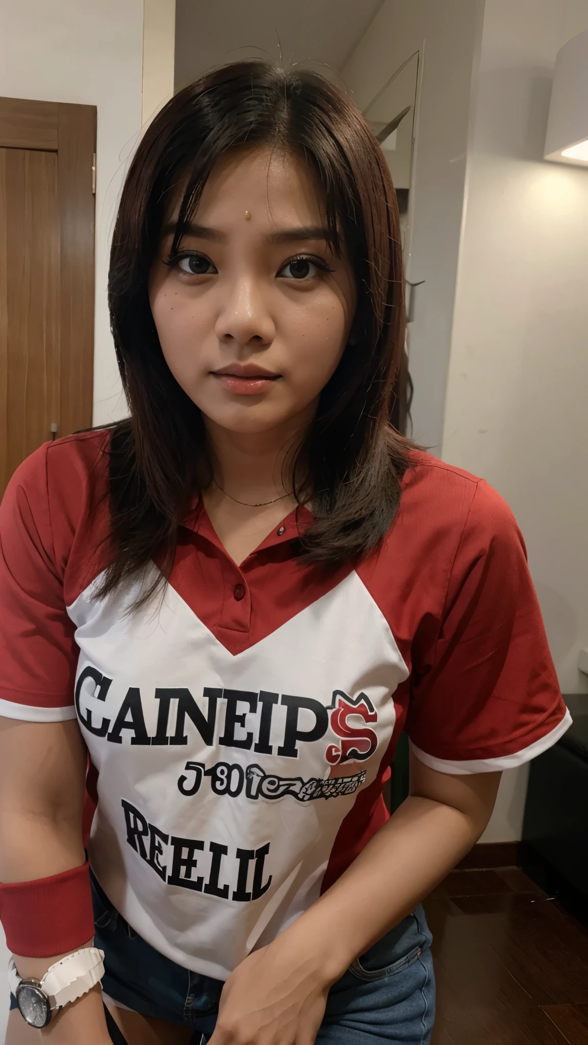 seorang wanita khas indonesia sedang berdiri ditepi jalanan dengan memakai kaos putih