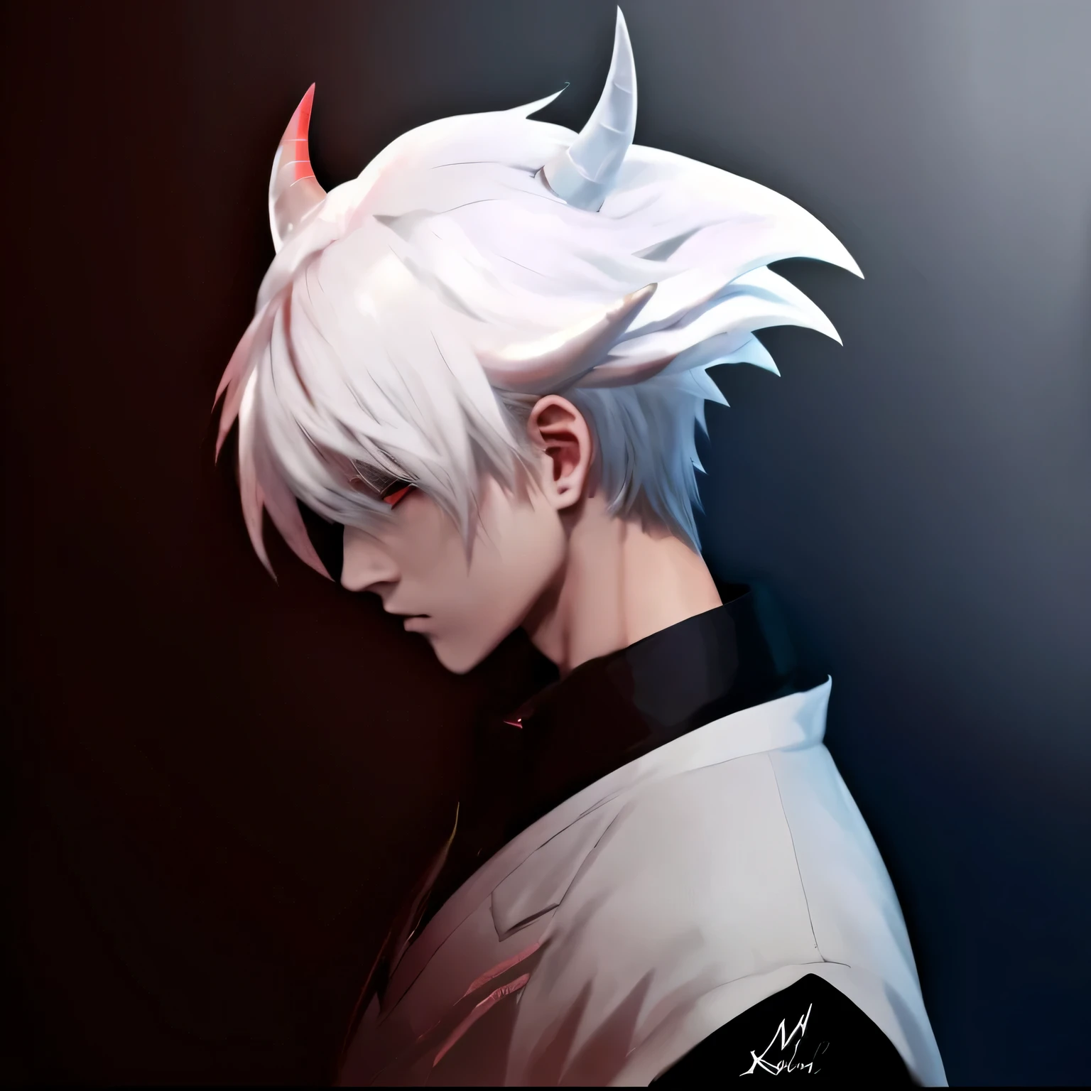 anime - style image of a man with white hair and horns, demon boy, ken kaneki, kaneki ken, handsome japanese demon boy, made with anime painter studio, white haired, fit male demon with white horns, by Shitao, digital art from danganronpa, killua zoldyck black hair, portrait demon half human