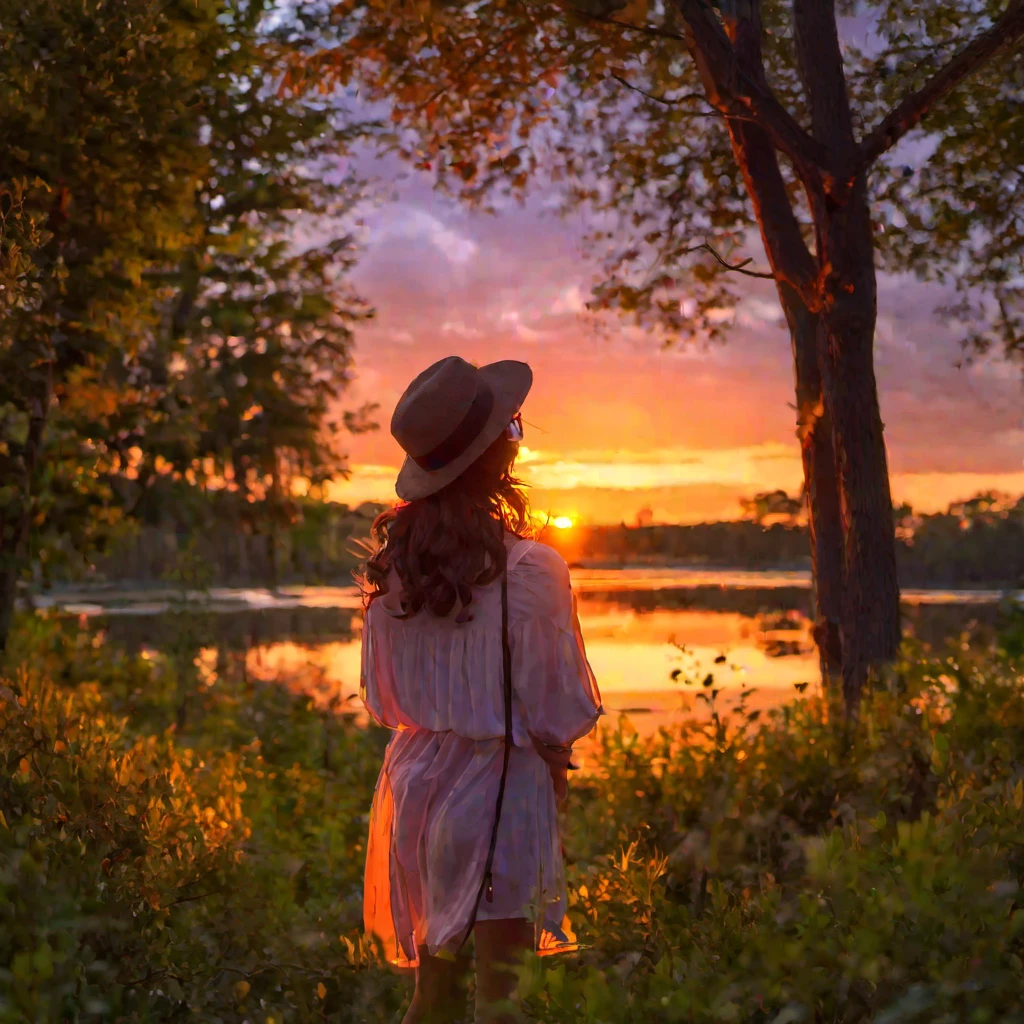 (masterpiece, best quality:1.2), 1girl, solo, sunset, forest, park