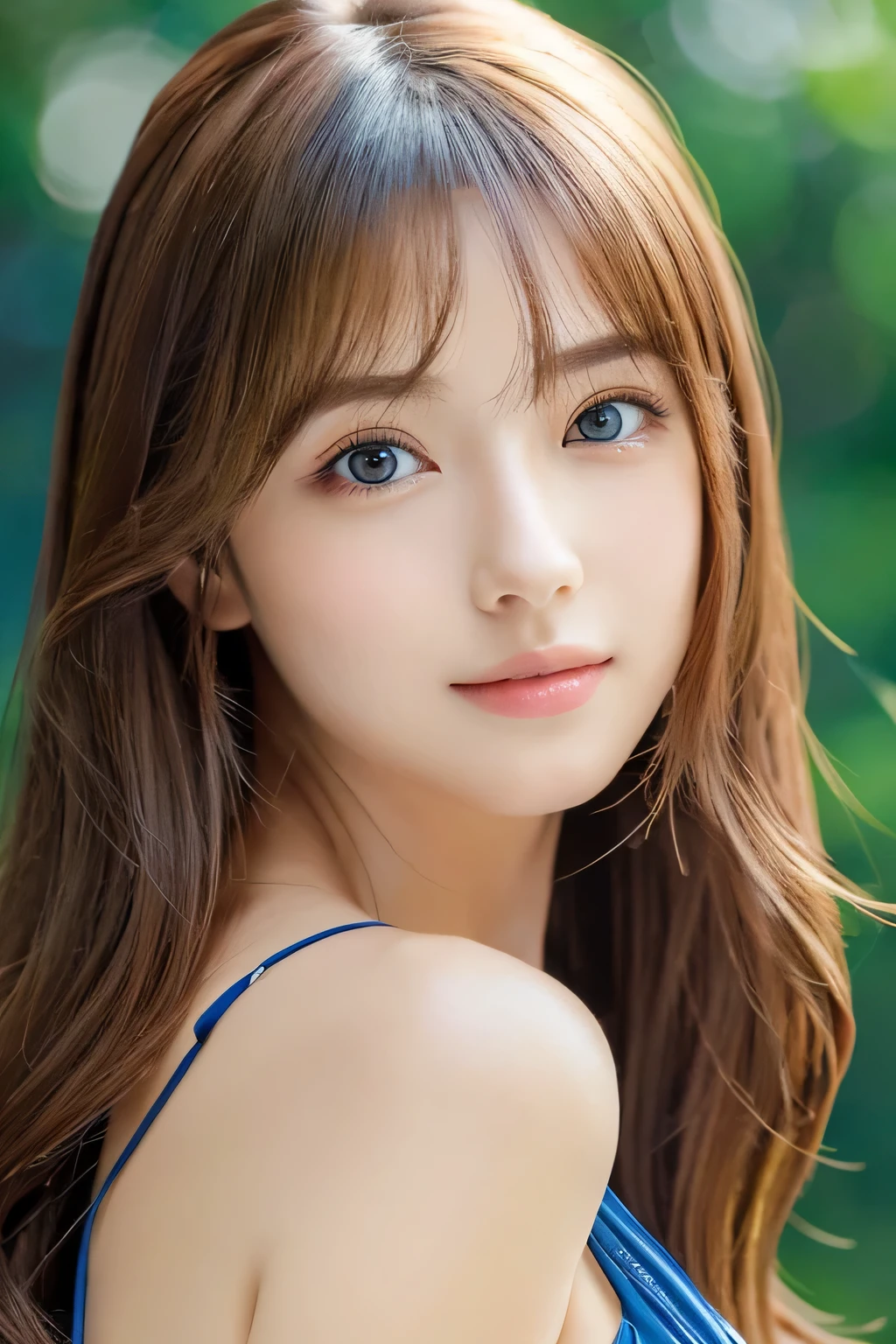 (((32k,high details,high detail、masterpiece,attention to detail,alone))),Raw photo & realistic atmosphere,beautiful dark blue eyes,detailed mouth,glossy lips,thin eyebrows,fine eyes、Soft white skin that shines in every detail、her deep black eyes are so beautiful,lip details、very beautiful face,very well-shaped face、lifelike face,shining beautiful lips,beautiful eyebrows,infinite reality, Realistic young gravure idol,she'she'she'she'she'she'very cute woman , young gravure idol, young gravure idol, Very beautiful and cute 22 years old beautiful girl,incredibly beautiful and classy,22 years old beautiful girl,natural soft light,(shiny hair,,Beautiful and kind eyes:1.5),gentle smile,well-shaped chest,medium long hair,tie hair,beautiful posture,no makeup,think ahead,bikini,whole body,Ocean,