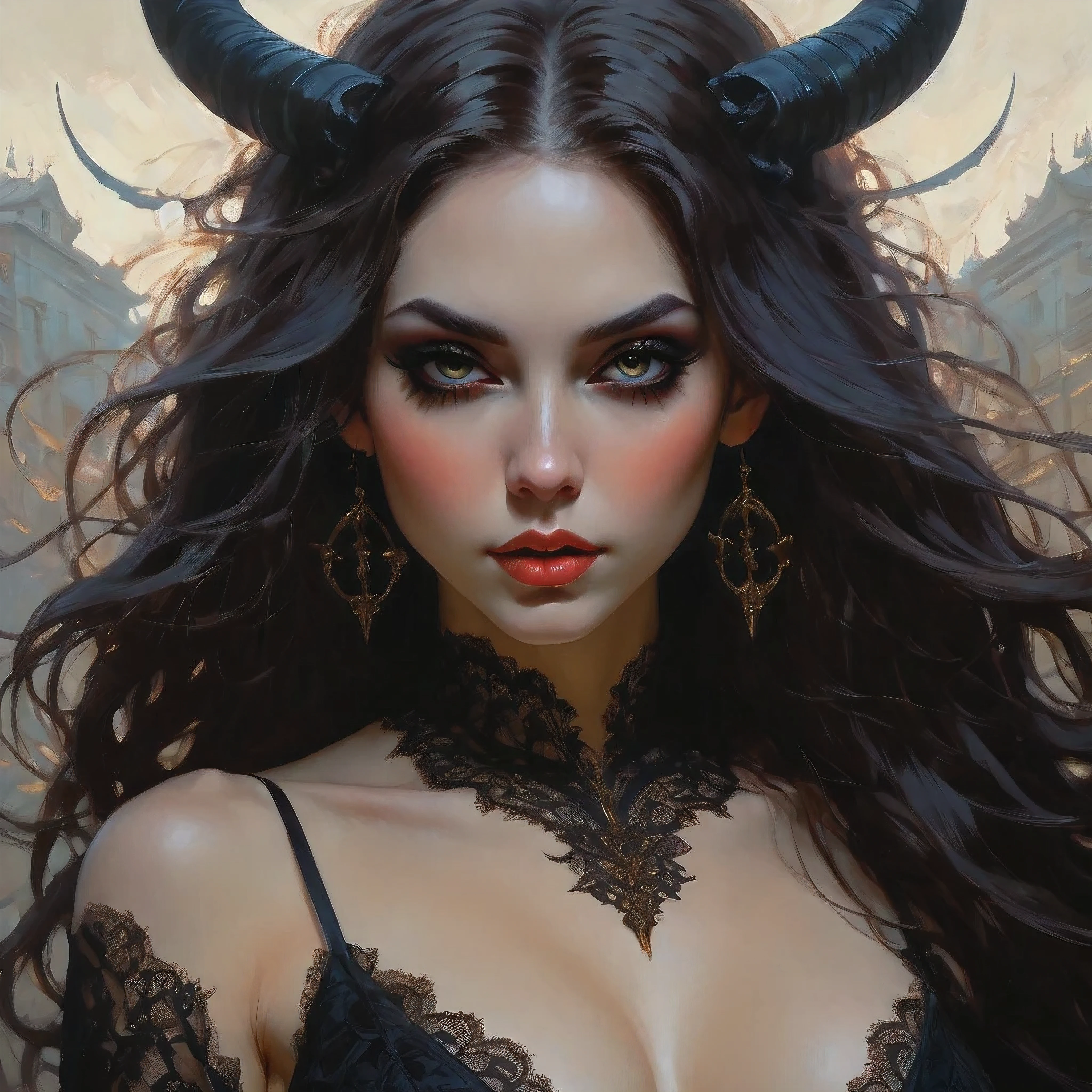 ((intricate details)),dark fantasy (/style/), gloomy atmoshere, (beautiful succubus girl, long hair), (sexy black lace outfit), (horny expression) , muted colors, sharp focus, cinematic, (walking pose, dynamic pose), trending on artstation, (majestic oil painting by ed blinkey, atey ghailan, by jeremy mann, greg manchess),nsfw,style of ohwx, (beautiful symmetrical puffy eyes)