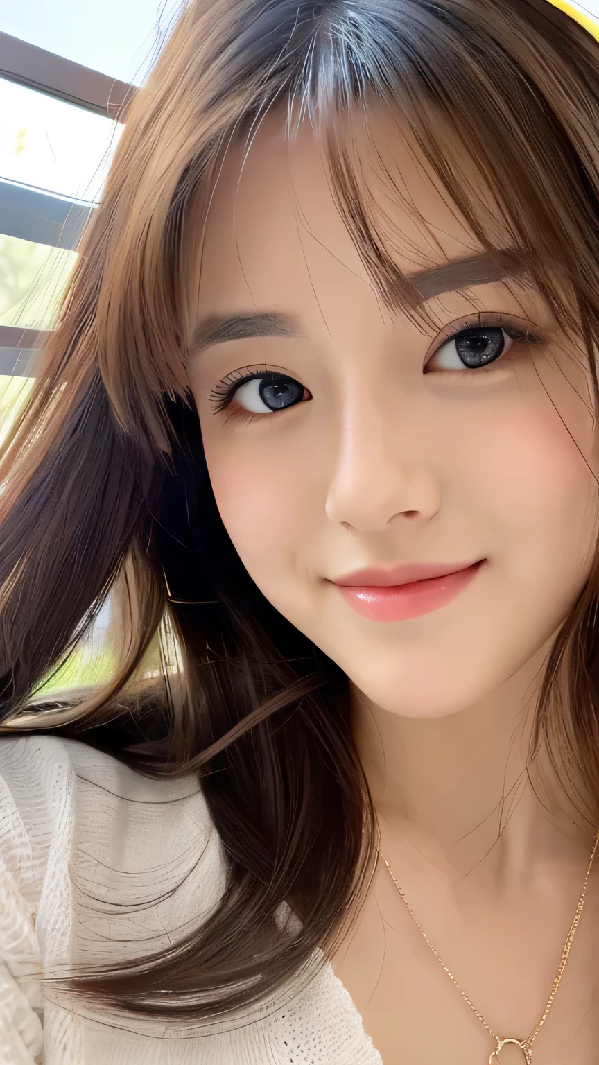 (((32ｋ,high details,high detail、masterpiece,attention to detail,alone))),Raw photo & realistic atmosphere,beautiful dark blue eyes,detailed mouth,glossy lips,thin eyebrows,fine eyes、Soft white skin that shines in every detail、sheの深い黒色の目はとても美しいです,lip details、very beautiful face,very well-shaped face、lifelike face,shining beautiful lips,beautiful eyebrows,infinite reality, Realistic 若手idol sculpture,she&#39;she&#39;she&#39;she&#39;she&#39;she&#39;she&#39;she&#39;s a very cute woman , idol sculpture, 若手idol sculpture, とても美しくてかわいい21-year-old beauty,incredibly beautiful and classy，21-year-old beauty,natural soft light,（shiny hair,,Beautiful and kind eyes：1.5）,gentle smile,well-shaped chest,long hair,tie hair,beautiful posture,no makeup,think ahead, 
