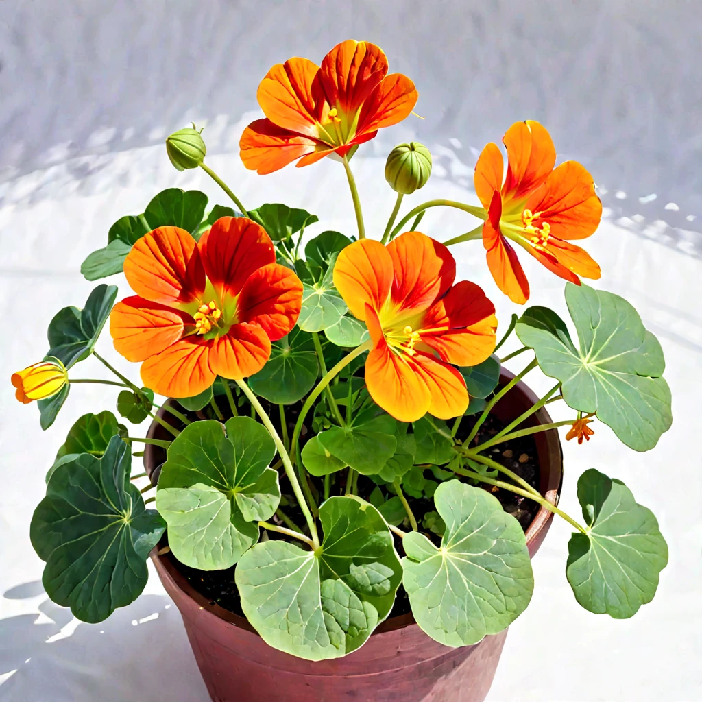 Nasturtium plant on white background