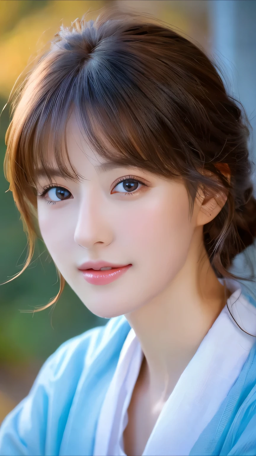 (((32k,high details,high detail、masterpiece,attention to detail,alone))),Raw photo & realistic atmosphere,beautiful dark blue eyes,detailed mouth,glossy lips,thin eyebrows,fine eyes、Soft white skin that shines in every detail、sheの深い黒色の目はとても美しいです,lip details、very beautiful face,very well-shaped face、lifelike face,shining beautiful lips,beautiful eyebrows,infinite reality, Realistic 若手idol sculpture,she'she'she'she'she'she'she'she's a very cute woman , idol sculpture, 若手idol sculpture, とても美しくてかわいい21-year-old beauty,incredibly beautiful and classy,21-year-old beauty,natural soft light,(shiny hair,,Beautiful and kind eyes:1.5),gentle smile,well-shaped chest,long hair,tie hair,beautiful posture,no makeup,think ahead,