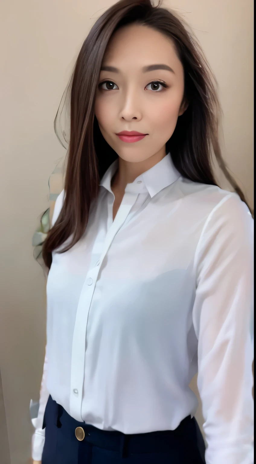 short hair and a short tie with silk shirt