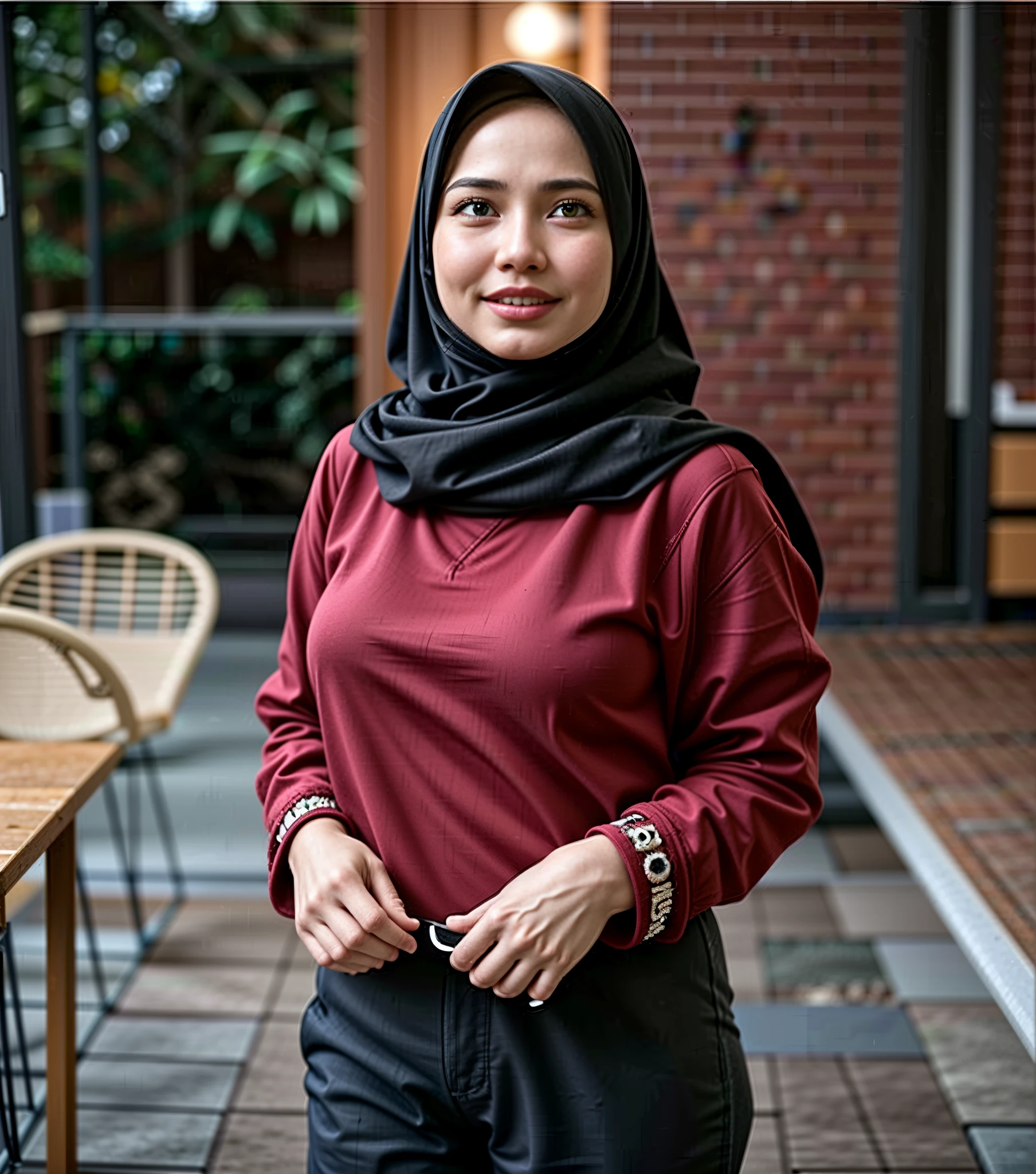 masterpiece, (ultra-high-definition portrait, vignet:1.4), Realistic, extremely detailed, CG unified, 8k, Clean lines, highly detailed, High-definition, raw color photos, she is smiling, Realistic portrait, Cinematic Light, Beautiful detailed, (1hijabgirl, indonesian:1.5), (165cm tall, big breasts with lips like she wants to kiss:1.5), Beautiful big breasts, breasts details, very tight, (Biggorgeous breast, Serious Face:1.5), (Serious Face, Big Breast:1.4), Close up of a girl in Beautiful clothes with errected nipple, biggorgeous breast, Soft smile, scarf, (Bombastic Side Eyes with curvaceous body:2), pose 4 of 1 6, Undress, No bra, (nipples that are clearly sticking out detail:1.2), Outdoors, high intricate detailed.