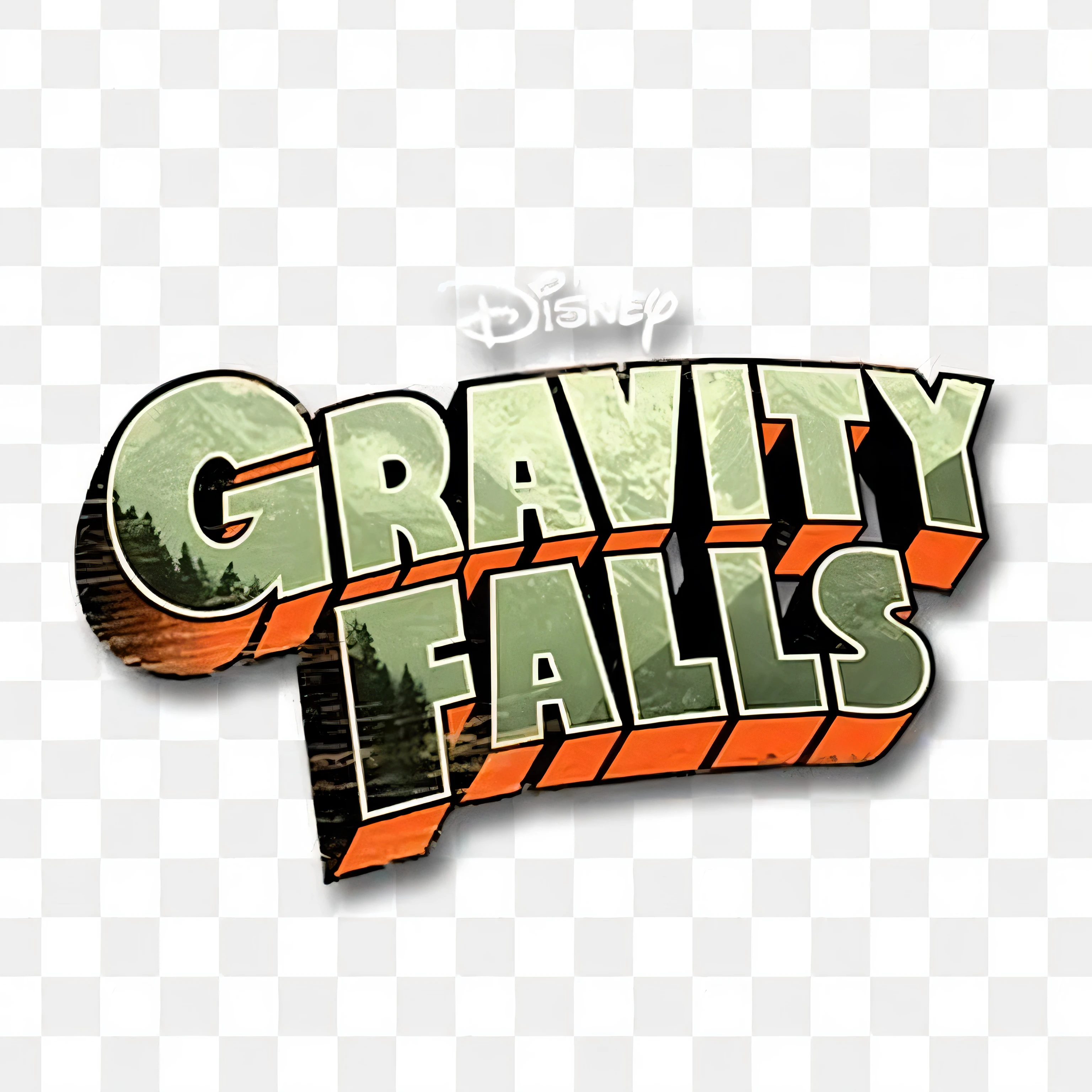 (best quality,highres:1.2),detailed,colorful Gravity Falls logo,stylized,eye-catching,iconic,engraved texture,glowing,journal-like,hand-drawn,shadows and highlights,vibrant colors,sketchy lines,modern vintage style,subtle gradients,playful,curved edges,tree-shaped backdrop,stars and constellations,hidden symbols,mysterious elements,dimensional,extruded effect,contrasting hues,with pine tree,waterfall,and shooting stars,fantasy,adventure,memorable.
