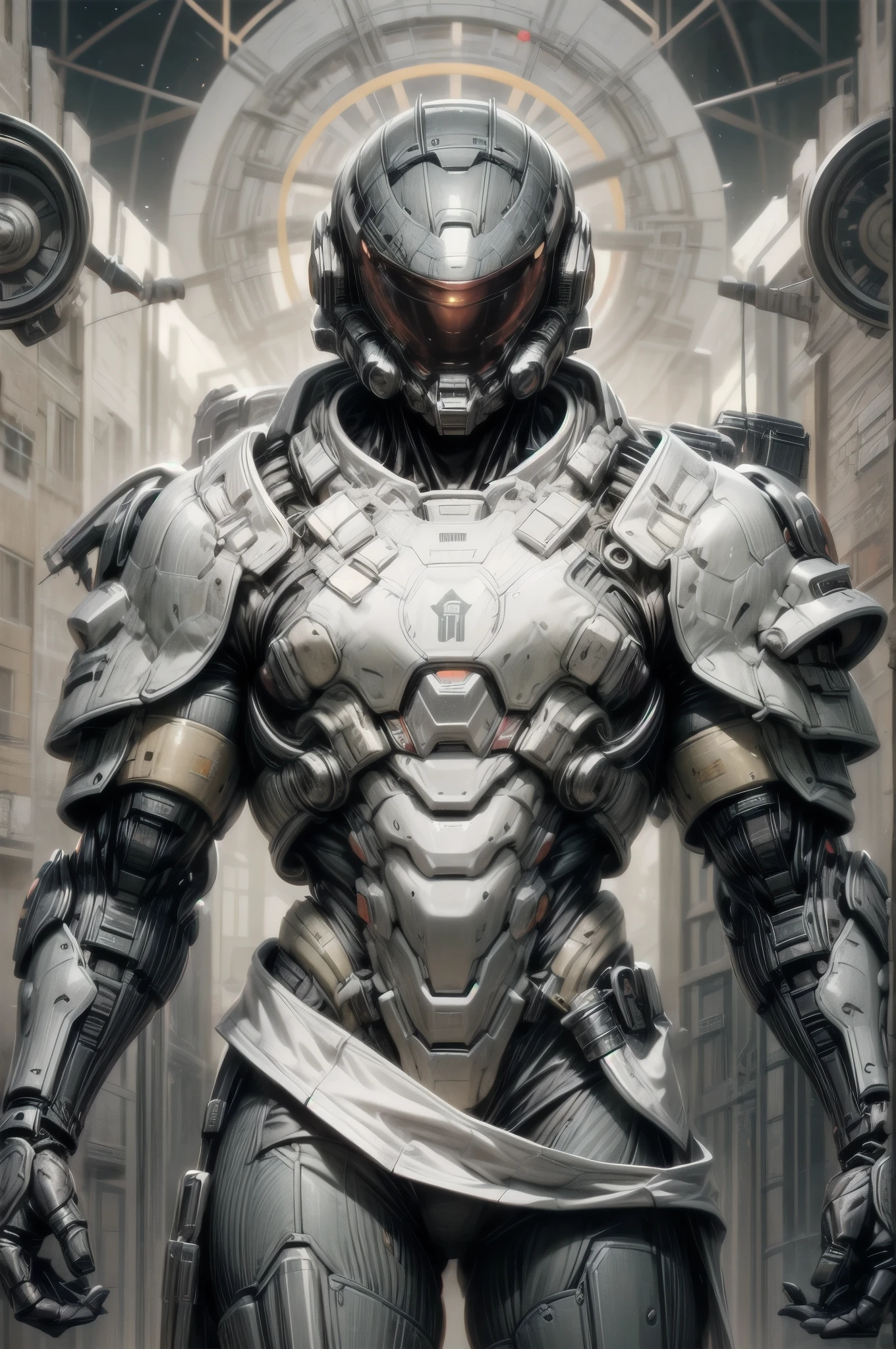 (((epic and visually stunning complex digital anime masterpiece:1.6, elegant decorated tactical military cyborg:1.3, ((gorgeous feminine male physique:1.3, graceful:1.4)) space soldier:1.3))), (((heavily muscled masculine chest:1.4, chiseled abs:1.4, heavily toned:1.4, slim yet muscular:1.3))), (((complex and beautiful:1.3, tactical:1.3, stunning scifi fantasy style:1.5, beautiful scifi style mechanical helmet:1.5, polarized visor:1.5))), (((elegant tactical double breasted trench coat:1.5, sleek exoskeleton:1.3))), (((form fitted armor plating:1.3, super sleek sensually revealing under suit:1.5, waist and thighs exposed:1.5)), ((flamboyant feminine essence:1.4, heavy mechanical gothic aesthetic:1.4)), ((androgynous body build)), (((toned yet heavily muscled gorgeous femboy physique:1.4, gorgeous perfectly defined muscles:1.4, toned sleek mechanical arms and legs:1.4, thick well rounded thighs:1.5, mechanical muscles))), ((((depth of field, cinematic lighting, chromatic aberration, ray tracing, UHD, masterpiece, top of head covered, super detail, high details, high quality, award winning, 8k, highres)))):1.6, (((dieselpunk, decopunk, artificial muscle))):1.6, (((beautifully engraved artdeco scifi style design:1.4)))