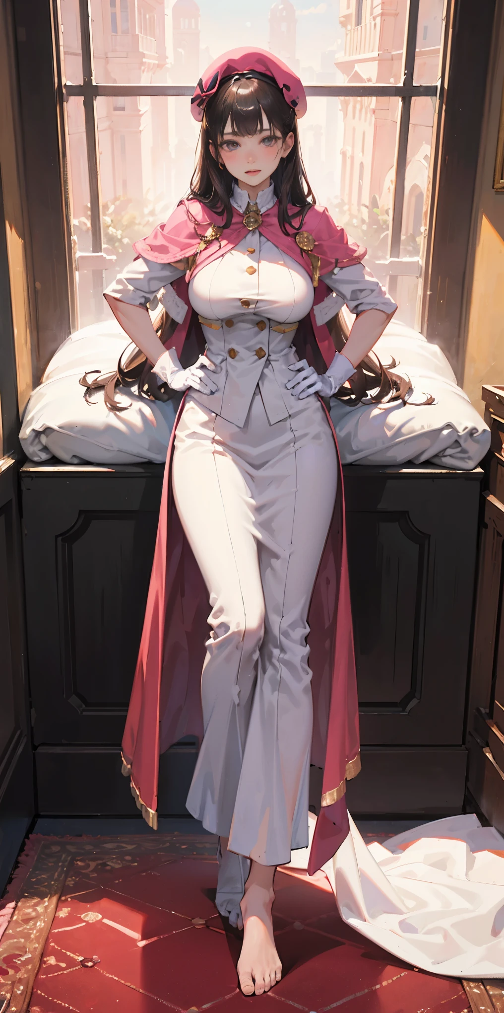 ((Little Huntress girl)) holding a rifle between her legs , battle pose,long red curling hair,((airy white sheer micro tiny dress)), sheer micro dress, risqué, snows,Cold,4K,Detailed,Realistic, (3 years old), ((age 3)), American, beautiful, beautiful face, small, short, sensual poses
