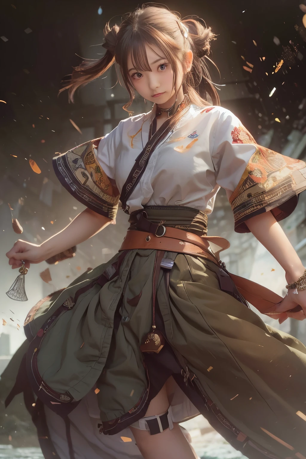master piece , best quality , (matured female) , japanese , (fighting pose) , from front , blouse , skirt
