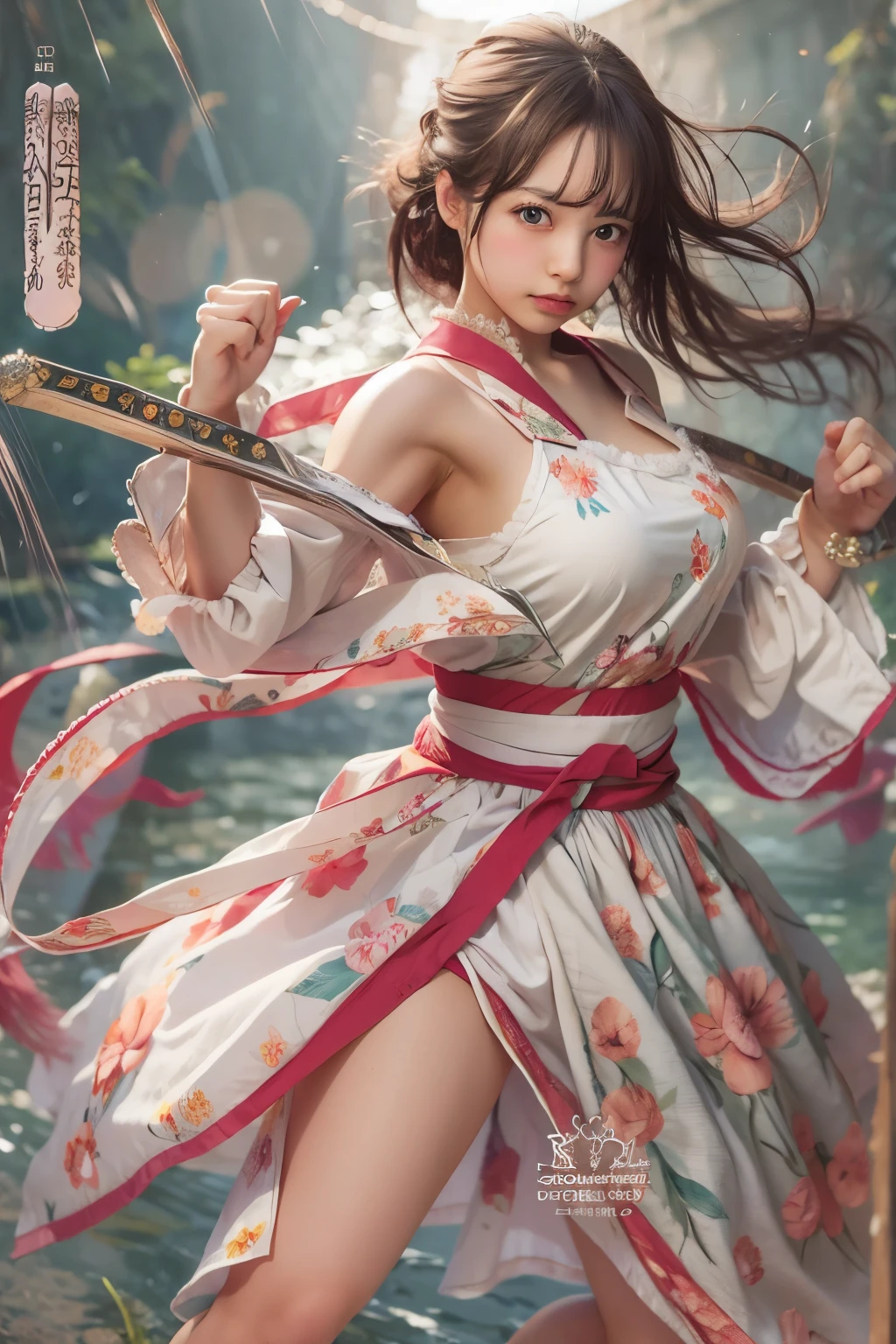 master piece , best quality , (matured female) , japanese , (fighting pose) , from front , blouse , skirt
