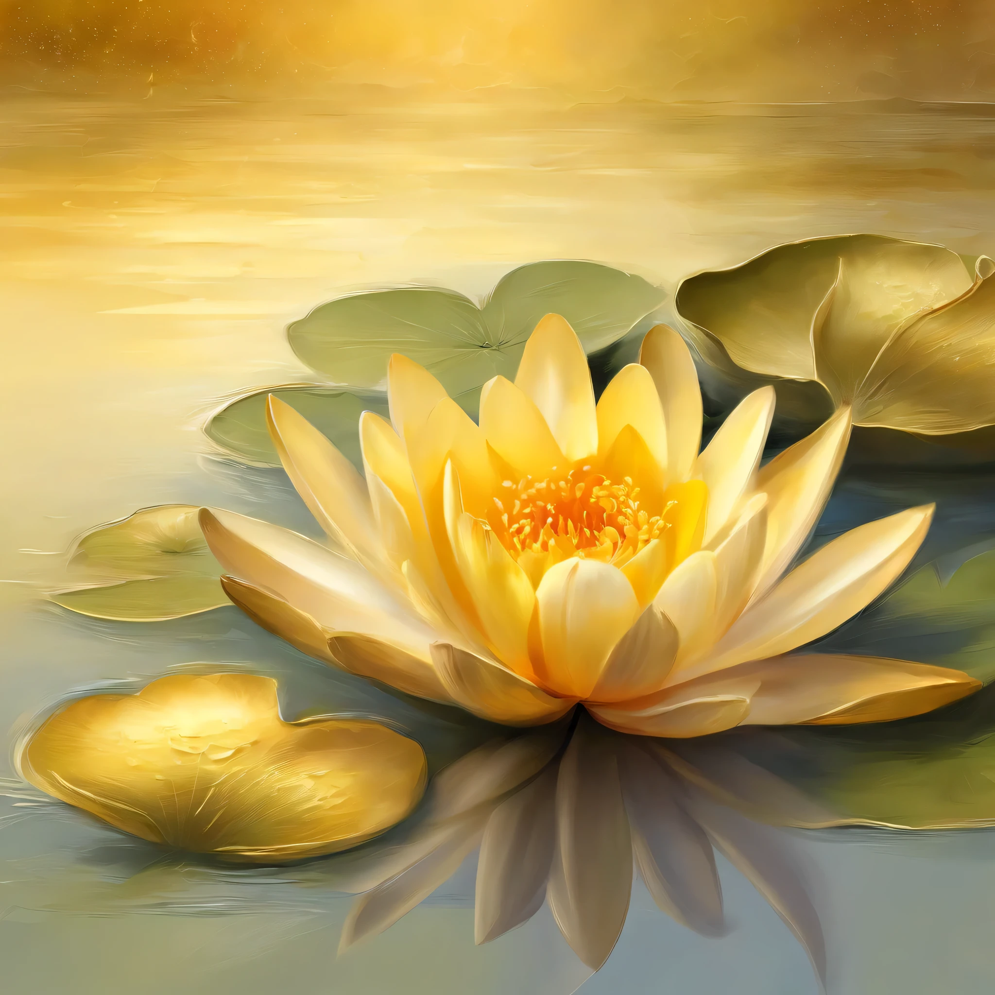 a golden water lily, lotus花瓣, Radiate golden light, lotus, 与lotus, 发光的golden halo, golden halo, 柔和的golden light, glowing delicate flowers, lotus, golden ethereal light, golden flower, 坐在lotus上, Gilded Lotus Princess, golden light, golden light, Golden background with flowers, (Extremely detailed CG unified 16k wallpaper:1.1), (Denoise intensity: 1.45), (masterpiece:1.37), Ray tracing, divine light, ultra high definition, Award-winning