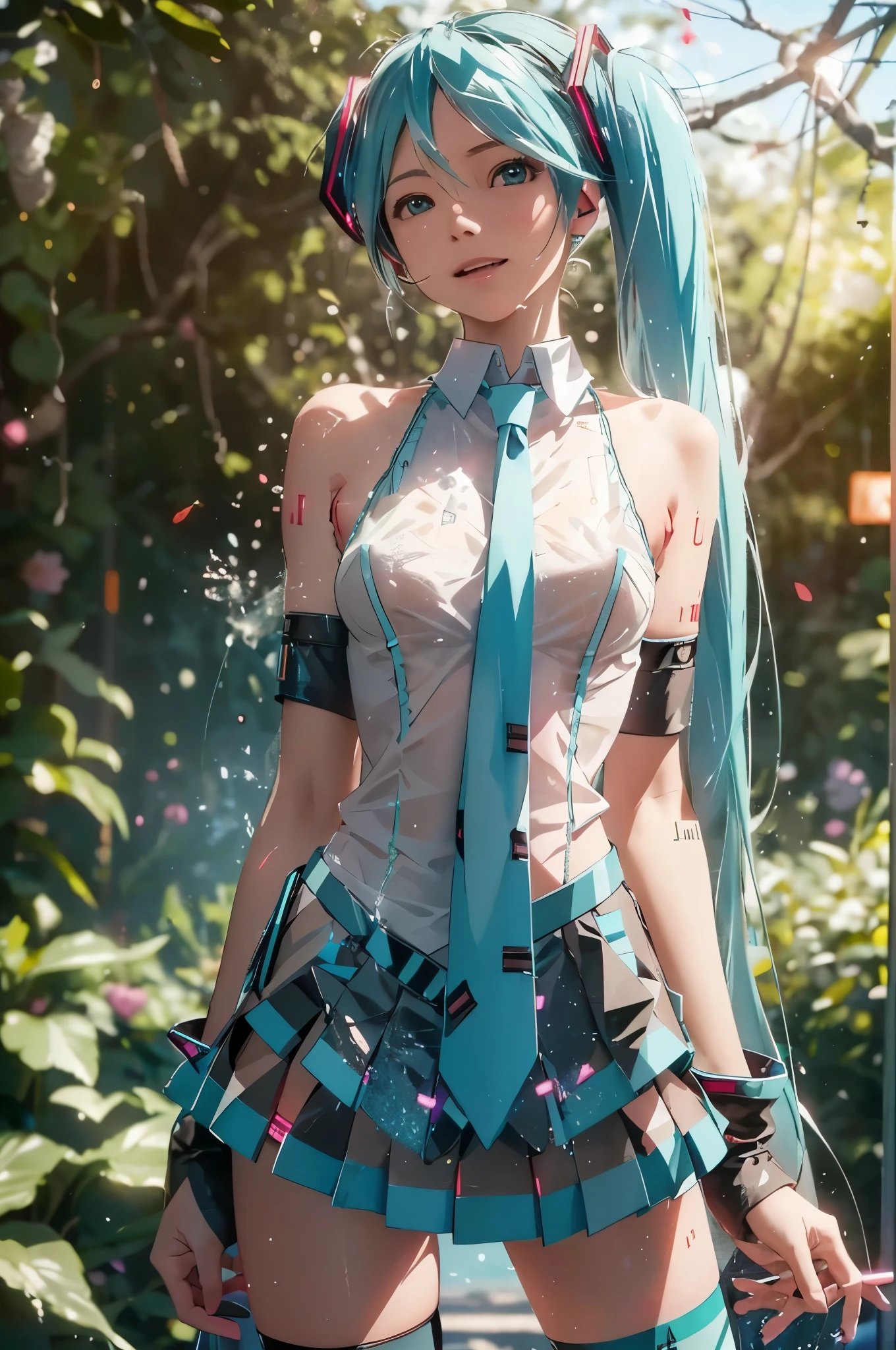 ((Perfect Anatomy)), ((Excellent)), ((Masterpiece)), (Pushing up super miniskirt:1.4), ((Big breasts:1.4)), Showing pussy, tearful eyes, shy, (From pussy Overflowing sperm:1.5), Blushing woman, ((There is a bell at the end of the string coming out of the anus)), Adult cute woman, Beautiful face, Realistic body, Realistic eyes, (See-through:1.4), White Knee-highs, wet G-stripe, spread legs, lower breasts, (shiny and bold skin, sweating:1.4), ((((bokeh of other characters:1.5)))), ((bokeh:1.5) ) ), slender, puffy nipples, (brown hair), (Hatsune Miku:1.5),