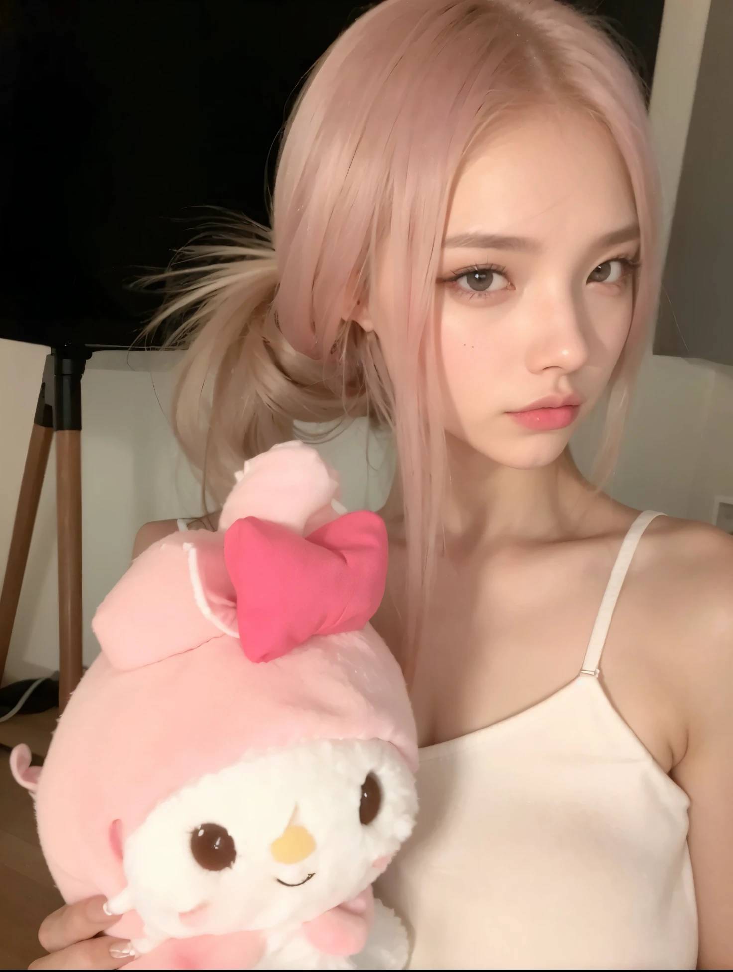 there is a girl wearing a hello kitty hat and a pink shirt, very beautiful cute catgirl, sakimichan, belle delphine, ruan cute vtuber, cute kawaii girl, young and cute girl, 2263539546], ultrarealistic sweet bunny girl, trending at cgstation, , clear cute face