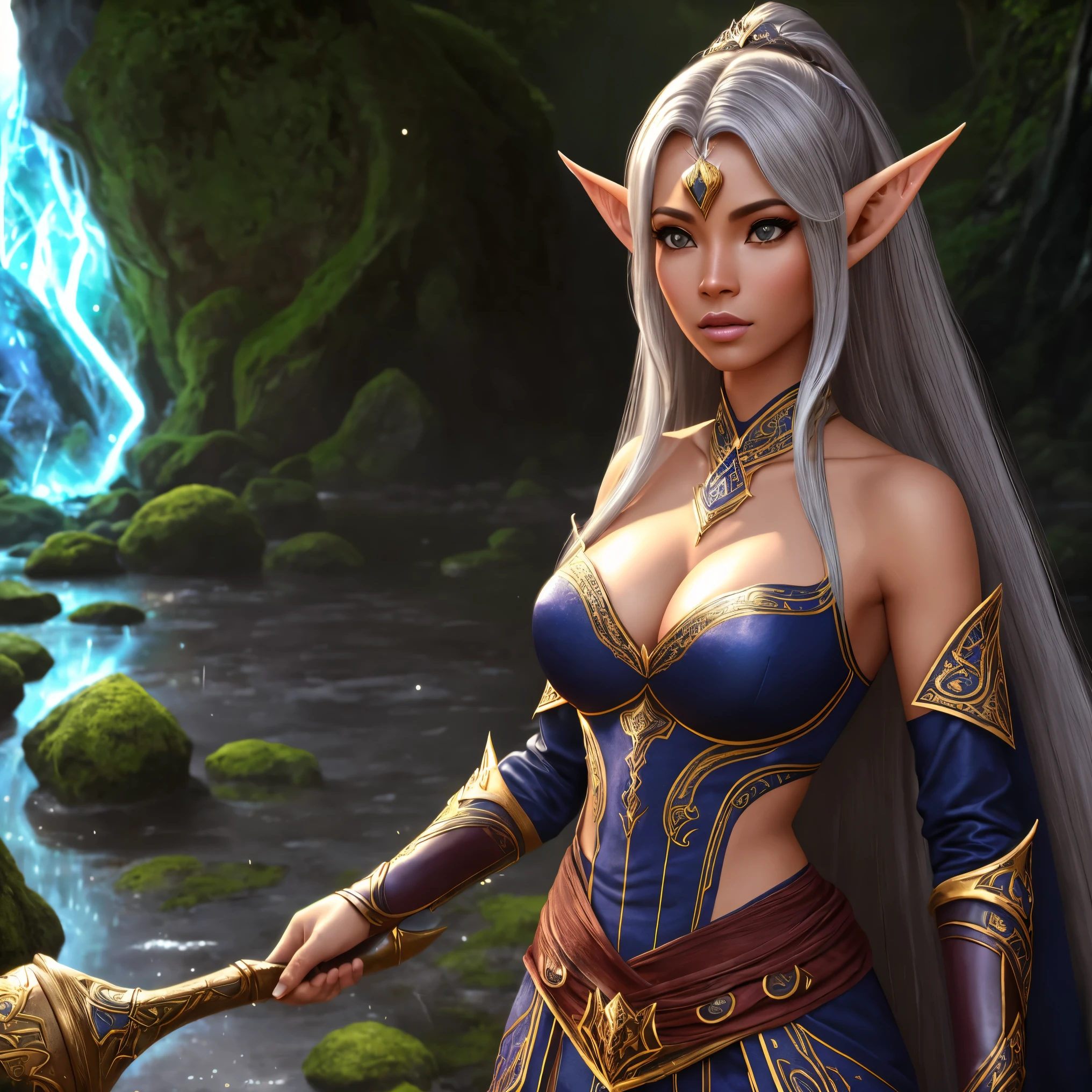 Lua elf woman, sexy, pele clara, Lua, noite, escuro, lindo, cabelo preto, olhos azuis, roupas brancas, brilho, hiperrealista, arte conceitual, medieval, epic, fantasia, princess, rainha, floresta, montanhas, 2.5d cgi