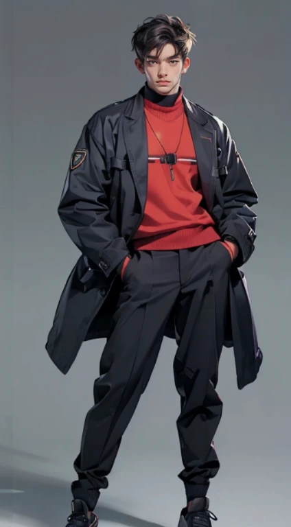 11:23(((Best quality at best: 1.4))),(Unbeatable masterpiece), (hyper HD),(Hyper-realistic 8k CG)、(dark colored hair) ((( body))), (((1 Middle-aged boys))),35-year-old American soldier with perfect body,,delicated face,muscular body:1.2,Solid royal gray jacket with details, (Pictures from head to thighs), Complex equipment, Dark purple coat,long trousers,The clothes inside are dark,Clothes with metallic technological electronic parts,Tech Armor ) , NSFW