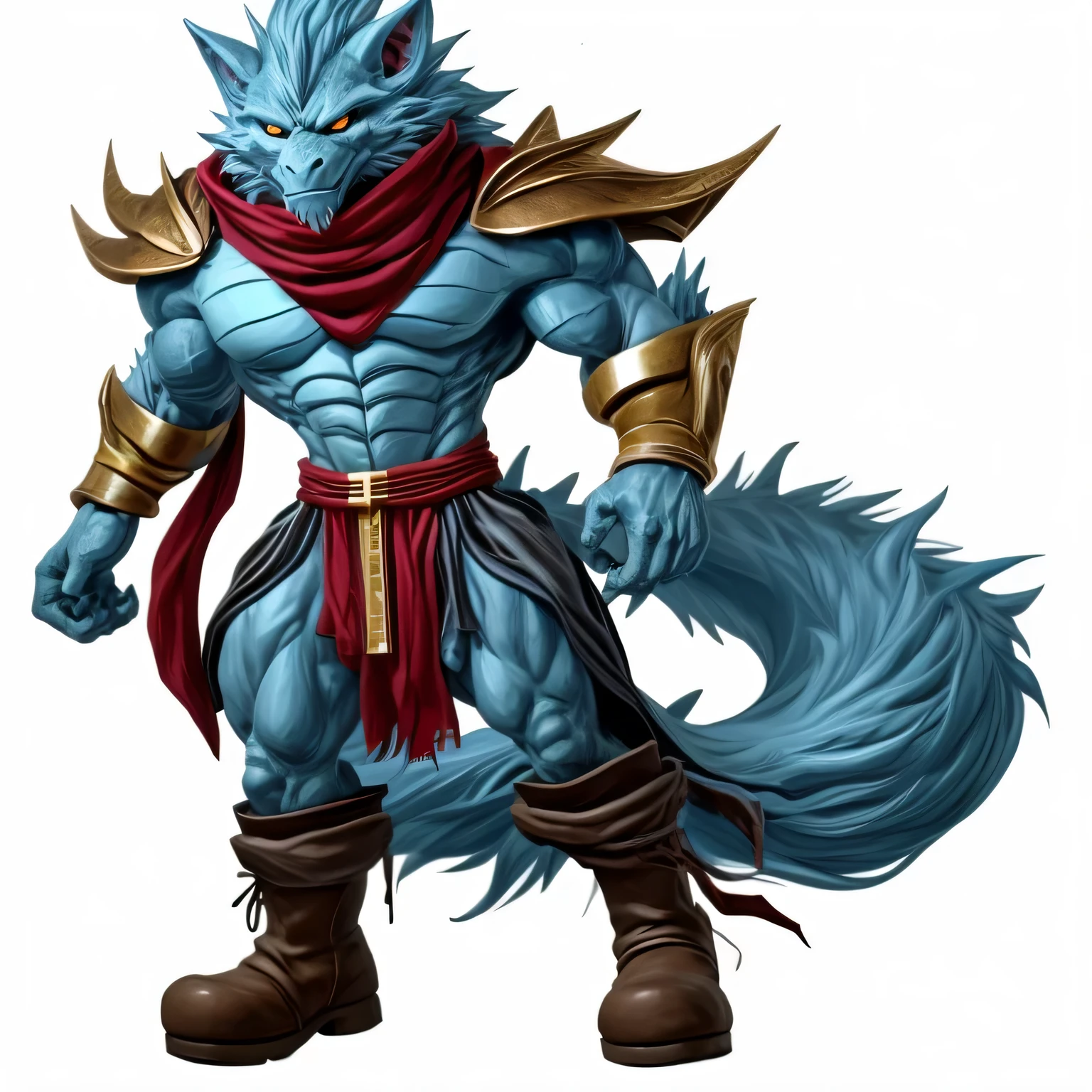 drawing of a wolf with scarf and boots, Personagem de Dragon Ball, sww version, foto de corpo inteiro, imagem vazada, human and dragon fusion, male djinn man demon hybrid, Personagem de anime, single character full body, furries usando cauda, Personagem de anime; arte de corpo inteiro, foto de corpo inteiros, anthropomorphic wolf male, personagem peludo, Unique full body character