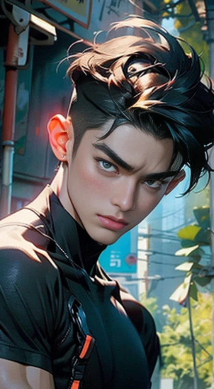 Model design,Tide play blind box,The whole body of the character,Expose muscles,base,Xiao Zhan,Handsome cybernetic boy looking at camera lingerie detailed muscular reality masterpiece,musculous