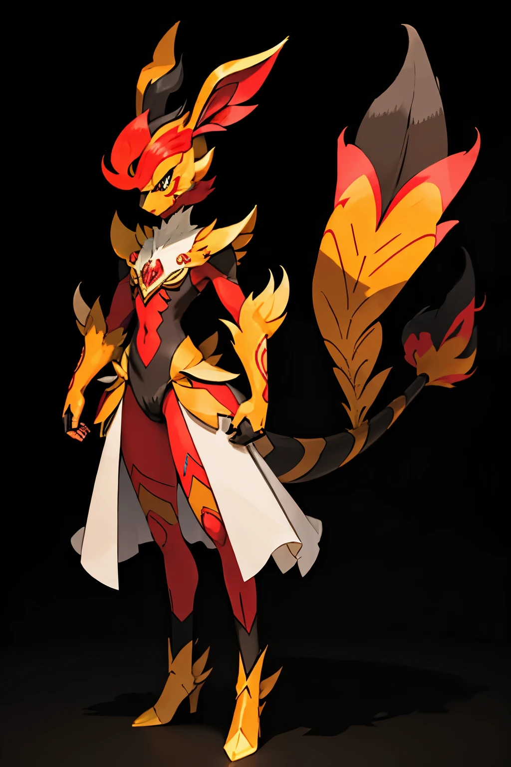Name: Cinderace (Kalos Variant)

Type: Fire/Fighting

Appearance:
In this Kalos variant, Cinderace takes on a sleeker, more elegant appearance inspired by the sophistication of Kalosian fashion and the region's rich history. Its fur is a deep crimson, with golden accents reminiscent of intricate embroidery found in Kalosian attire.

Cinderace's ears maintain their rabbit-like shape but are adorned with golden hoops and feathers, symbolizing the regal elegance associated with Kalosian royalty. Its eyes are sharp and keen, reflecting its focused determination in battle.

Instead of a soccer ball-like tail, Cinderace's tail is elongated and adorned with fiery feathers resembling a quill pen, paying homage to Kalos's reputation as a region of artists and scholars. When in battle, these feathers ignite with intense flames, symbolizing Cinderace's fiery fighting spirit.