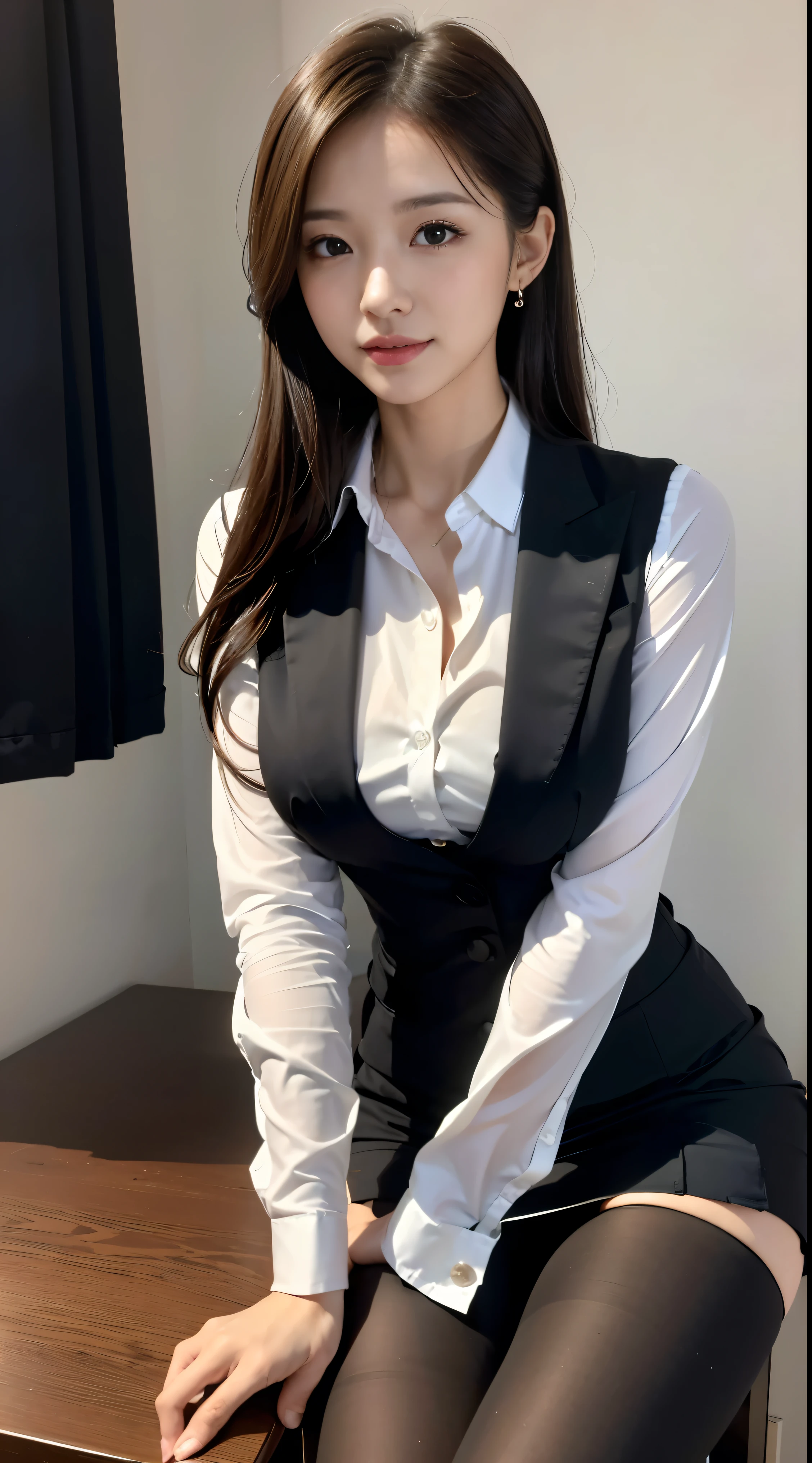 A chic top-level secretary wears a business shirt., work in the office、厳格なbusiness suitを着ている, Wear stockings、Wear elegant high heels.、 young woman wearing a shirt, business suitを着ている, business suitを着ている, business suitを着て, business woman, Wear it for business, 黒のbusiness suitを着ている, Wear a shirt and skirt., business suitを着た女性, business suit, Business attire, raw photos, (8k、Highest quality、Masterpiece:1.2)、(complicated details:1.4)、(realistic:1.4)、Octane rendering、Complex 3D renderings with exceptional detail, Soft light in the studio, Rim lights, bright details, Superb details, Realistic skin texture, profile face, Beautifully detailed eyes, Highly detailed 16k CG Unity wallpapers., compensate, (Detailed background:1.2), exposed thighs!!!,