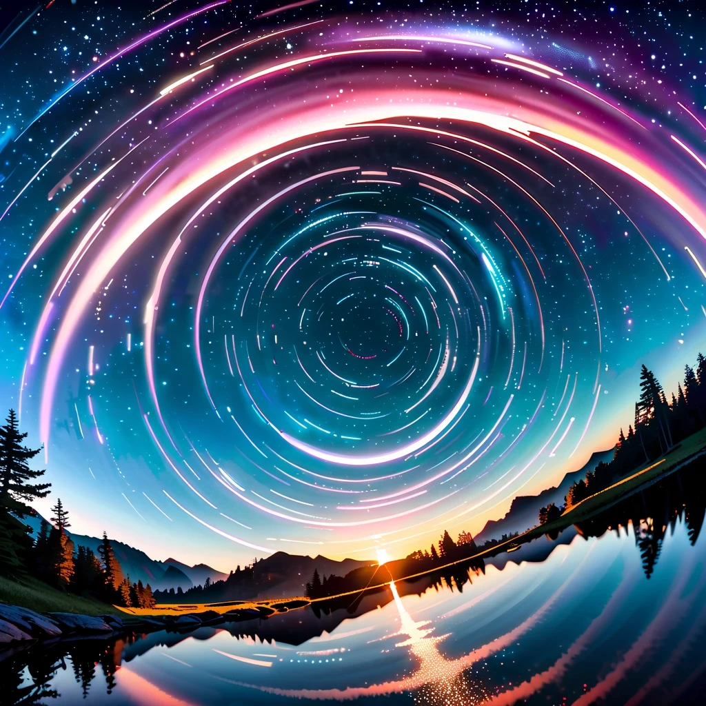 super wide angle/super wide angle，HD/High resolution，4K resolution，Natural light/natural lighting，realism/actual，Rich in details/Rich details，Light and shadow effects/Lighting effects，bright colors/bright colors，deep night sky/deep night sky，stars shine/stars twinkling，Milky Way/Milky Way，star trails/star trails，peaceful atmosphere/peaceful atmosphere，Natural landscape/Landscape photography，national geographic style/national geographic style，Photography Art/Photography Art，visually stunning/visual impact