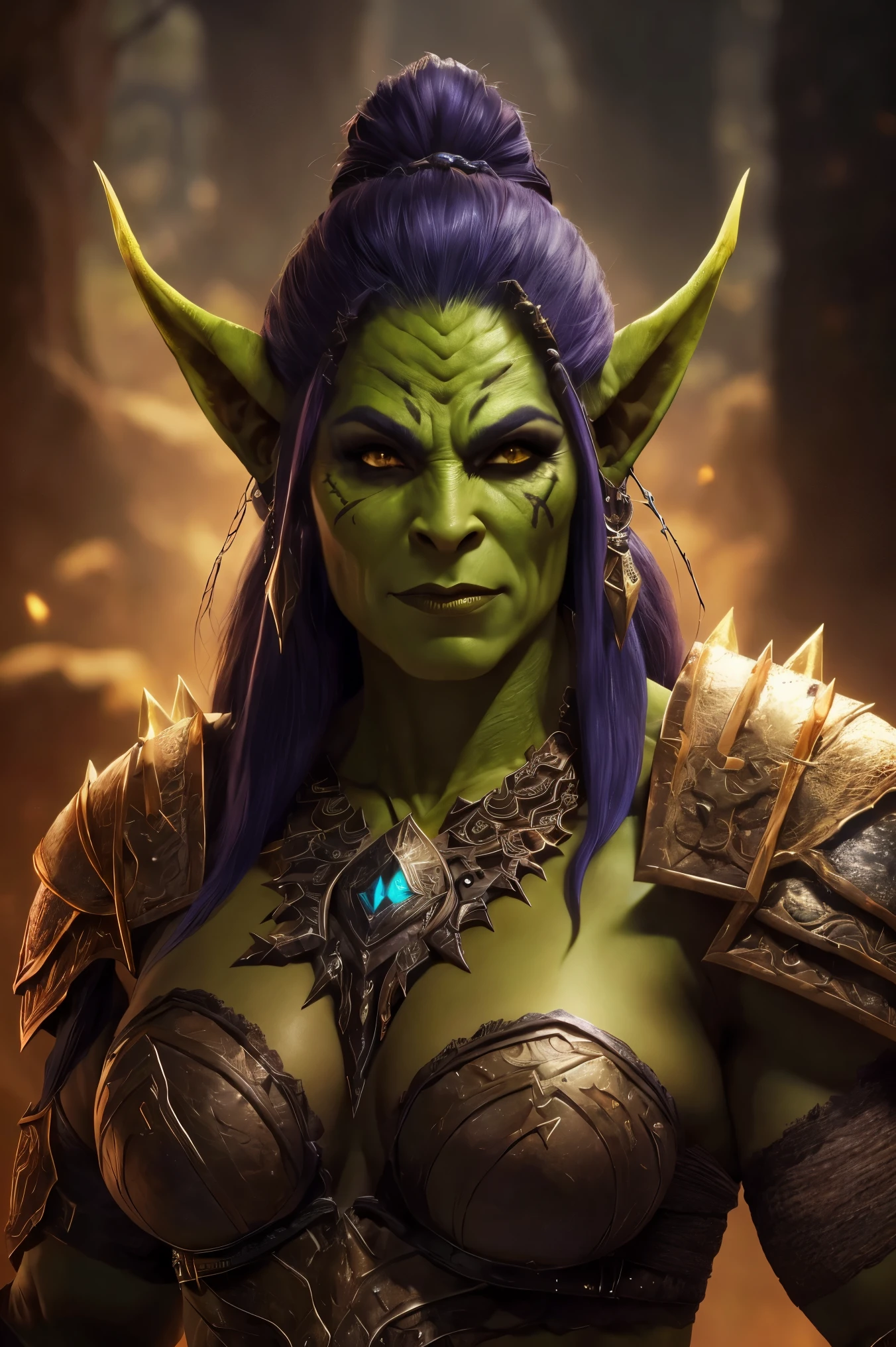 (papel de parede 8k extremamente detalhado), A medium photo of a beautiful mature necromancer female orc, intrincado, alto detalhe, dramatic