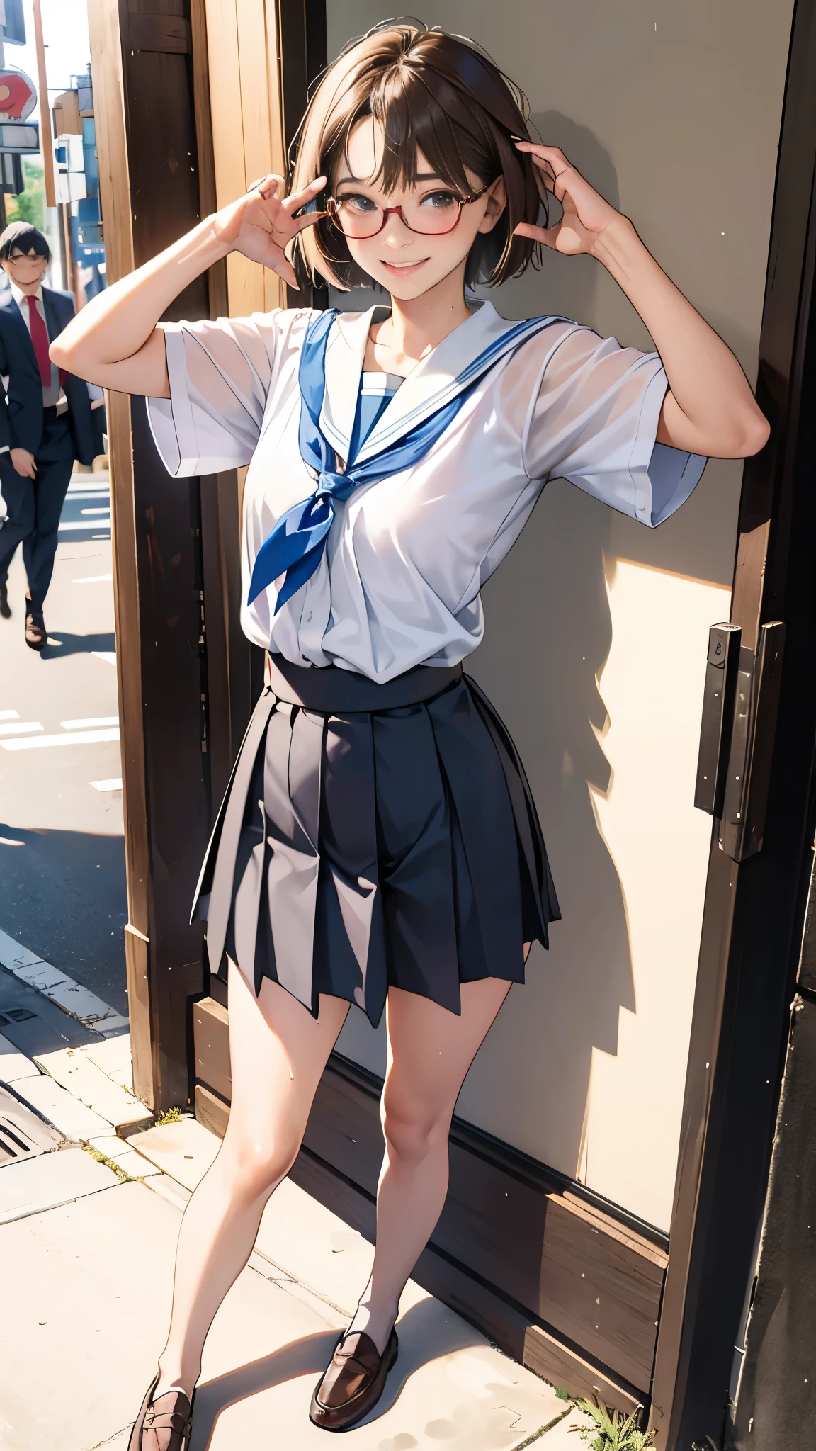 (Realistic:1.5), (masterpiece、Extremely detailed 8K CG、Sharp lines:1.2)、high school girl、Black-haired、Thighs Thighs Thighs Thighs、Beautiful Anime 、Smooth anime CG art、Beautiful Anime 、Beautiful Anime girl, (Beautiful girl at :1.4), Detailed skin, (Glowing Skin:1.6)、short hair、Beautiful black hair、Brown eyes、(A lot of sweat:1.2), (Flat Chest:1.6), (Emaciated:1.5), (Torn and tattered school uniform:1.7), (Sailor suit:1.6), (Dark blue pleated skirt:1.6), (whole body:2.2), alone, (One Girl:1.4), (Kneel:1.5), (From the side:1.5), (From below:1.3), In the classroom, (blush:1.5), (distress:1.4), (Spread your legs:1.4), (Open your mouth:1.3), (Clear drool overflows from his mouth and drips down his chin.:1.4), (Half closed eyes:1.3), (Sweat flows from the pubic bone:1.5), (Are crying:1.4), (Many tentacles are wrapped around her:1.4), (Short sleeve:1.2), (White socks:1.4), (Brown Loafers:1.5), (Put your arms behind your back:1.5), (arched back:1.4), (Beautiful feet:1.5), (Clear pee:1.8), (naked)