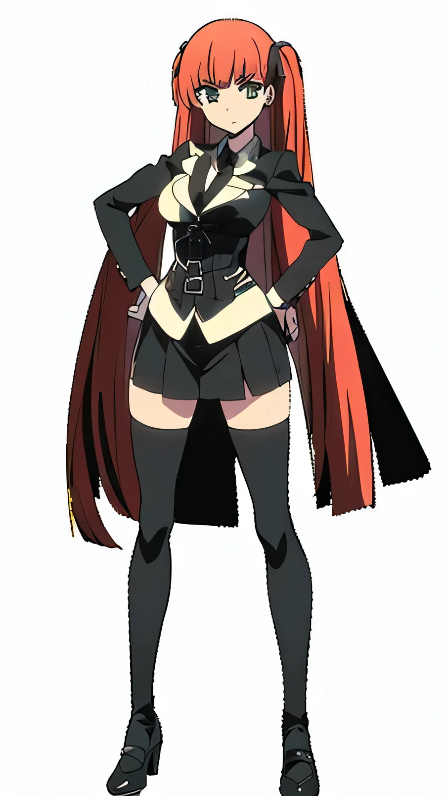A woman in a black and white outfit and a cape - SeaArt AI