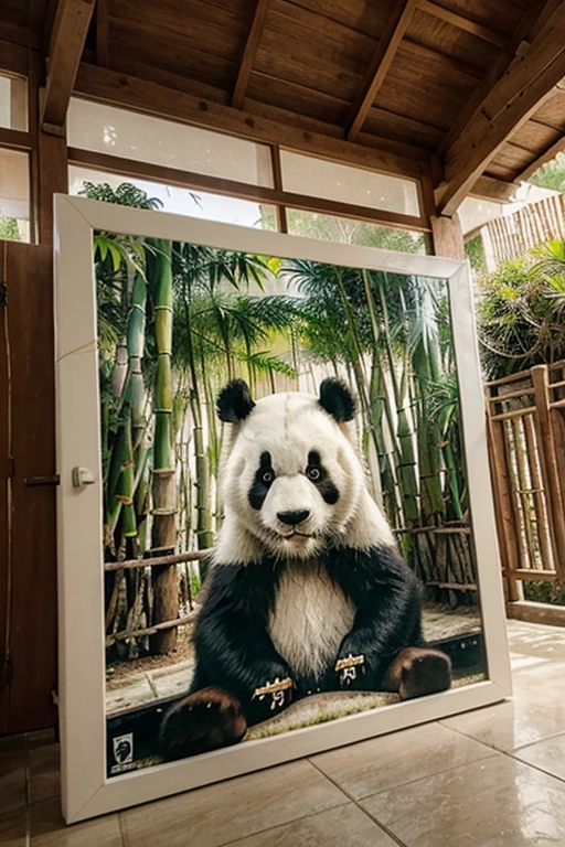 quadro de arte com bambu e panda