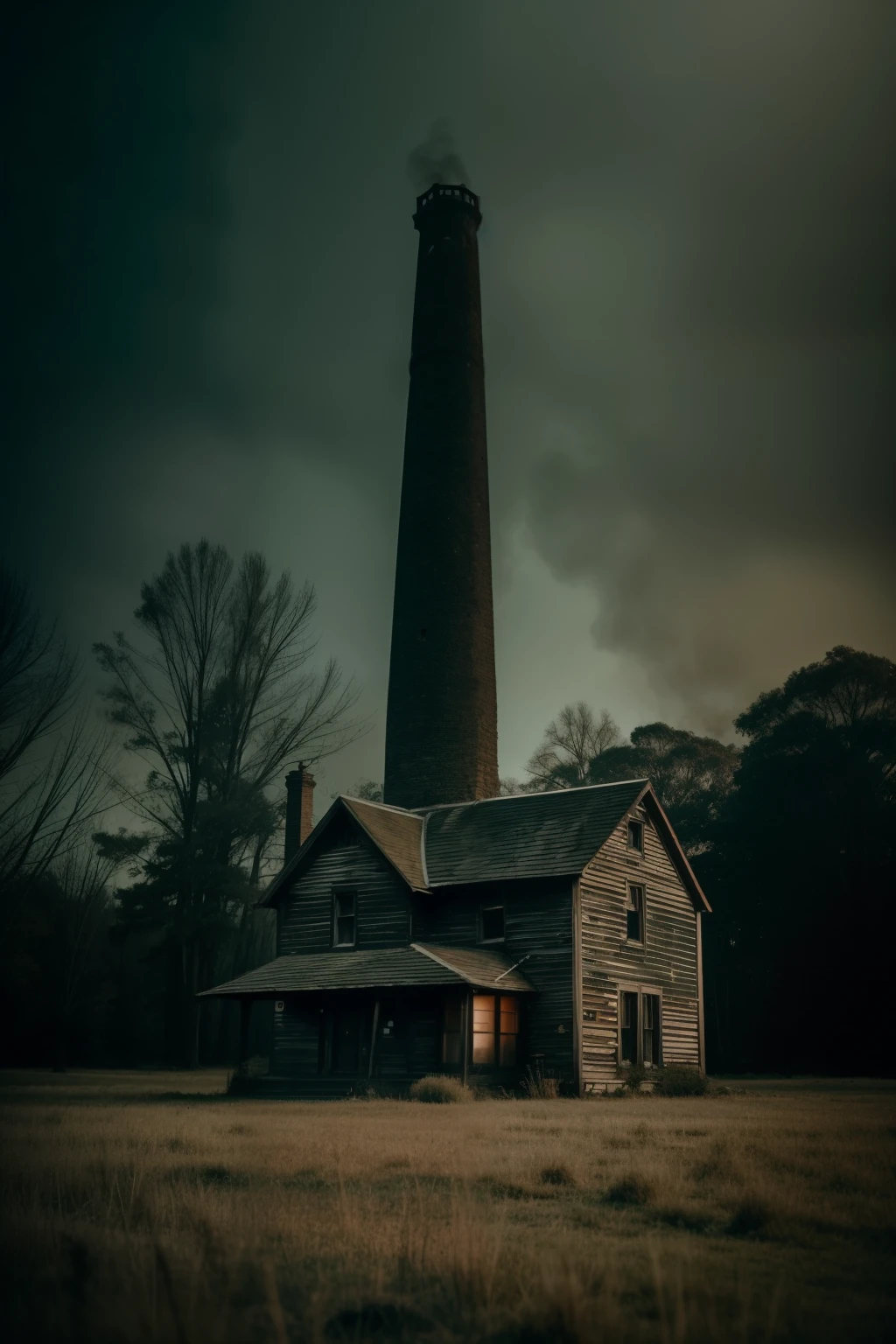 A hauntingly beautiful 8k home video, captured on a vintage 1970s camcorder, presents a tall demon standing ominously in front of an ancient, decrepit cottage. The brown grass surrounding the cottage is dry and parched, with smoke billowing from the chimney, adding to the ethereal, eerie, and arthouse horror vibe. The retro style and fuzzy film are intensified by the scratch line effect on old film, creating a vintage and enigmatic atmosphere. The muted colors and striking depth of field give the scene a liminal and otherworldly feeling, transporting the viewer into a fantastical and detailed environment. The found footage style