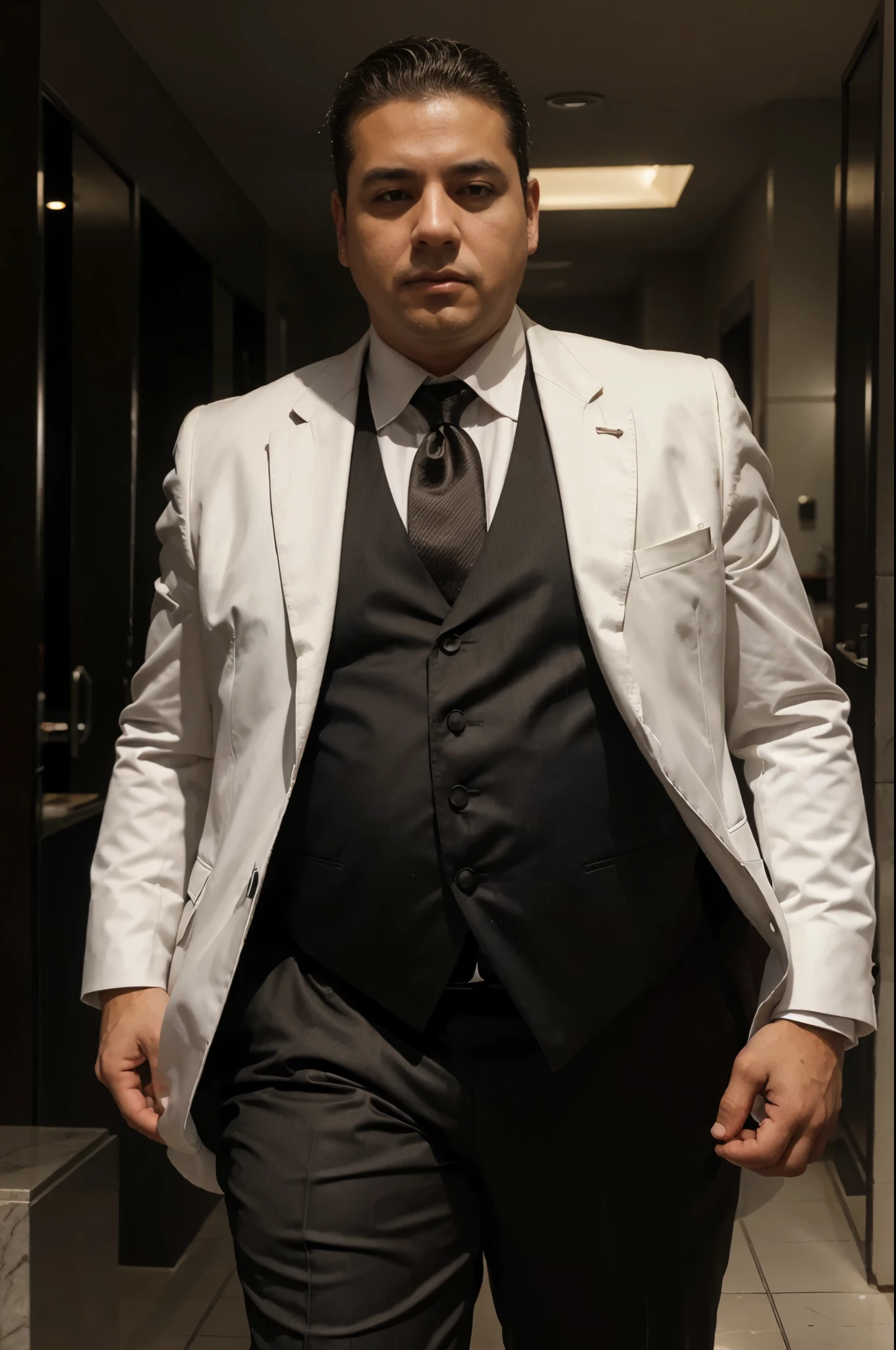 ((hombre)), ((obeso )), (de la mafia), (traje blanco)