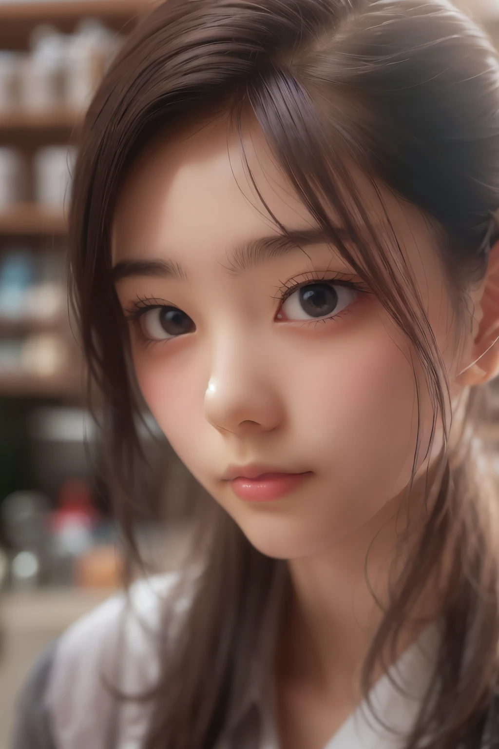 ((sfw: 1.4)),((detailed face, professional photography)), ((sfw, barista uniform, sidelocks-hair, 1 Girl)), Ultra High Resolution, (Realistic: 1.4), RAW Photo, Best Quality, (Photorealistic Stick), Focus, Soft Light, ((15 years old)), ((Japanese)), (( (young face))), (surface), (depth of field), masterpiece, (realistic), woman, bangs, ((1 girl))
