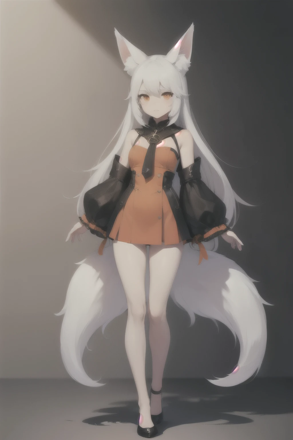 ((best quality)), ((masterpiece)), (detailed), perfect face, White Hair, Fox Ears, Orange Fox Eyes, Full Body, Slender