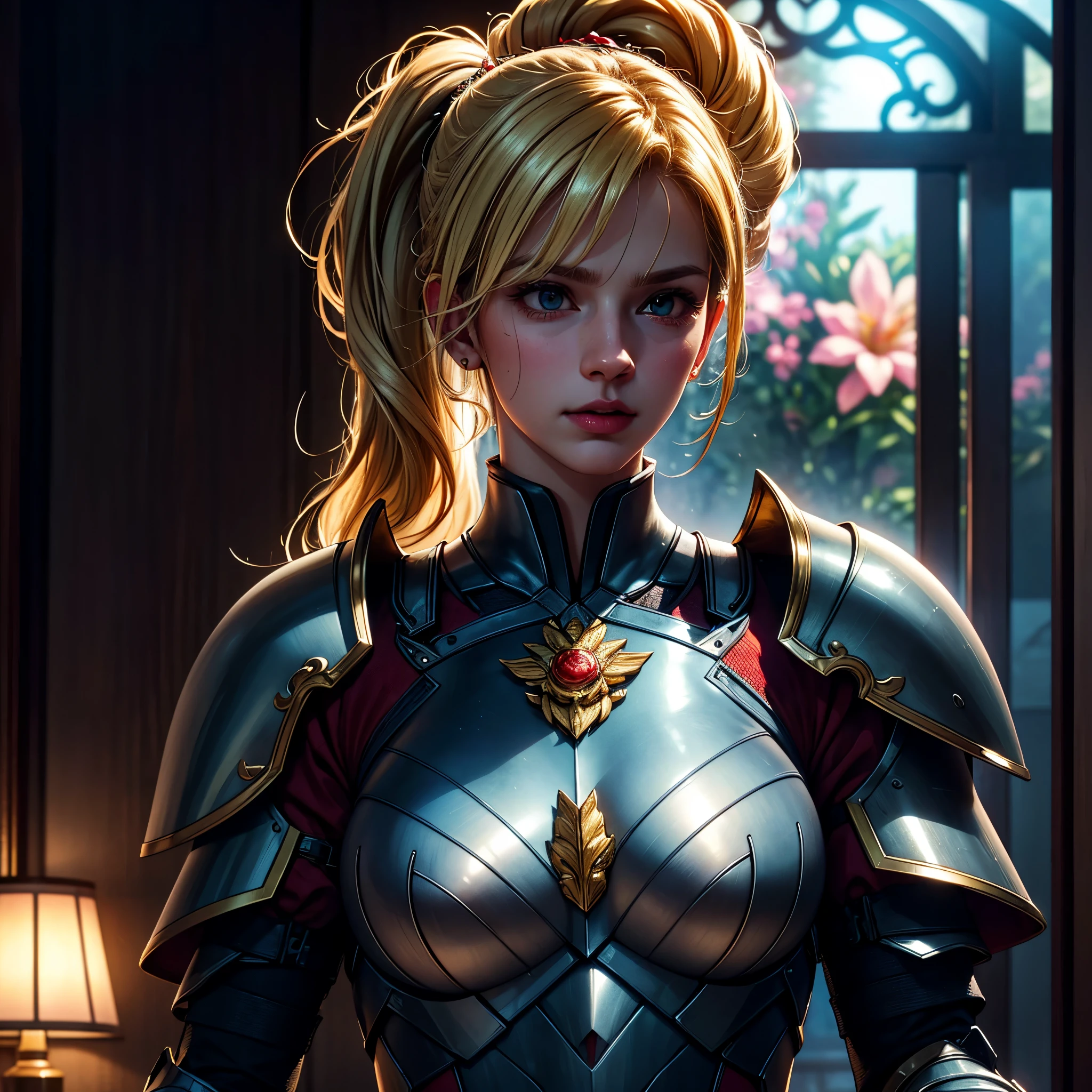 (8K, best quality:1.2), (masterpiece:1.37), (photo, photorealistic:1.37), (ultrahigh-res), half body, walking pose, shot from front, slow motion, female paladin wearing the full body, (light silver armour:1.2),(ornately decorated armor), (insanely detailed, bloom:1.5), (highest quality, Alessandro Casagrande, Greg Rutkowski, Sally Mann, concept art, 4k), (analog:1.2), (high sharpness), (detailed pupils:1.1), detailed face and eyes, Masterpiece, best quality, (highly detailed photo:1.1), (long blonde Hair, ponytail,ecstatic:1.1), (young woman:1.1), sharp, (perfect body:1.1), realistic, real shadow, 3d, (temple background:1.2), arms crossed over the chest photographed by Canan EOS R6, 135mm, 1/1250s, f/2.8, ISO 400