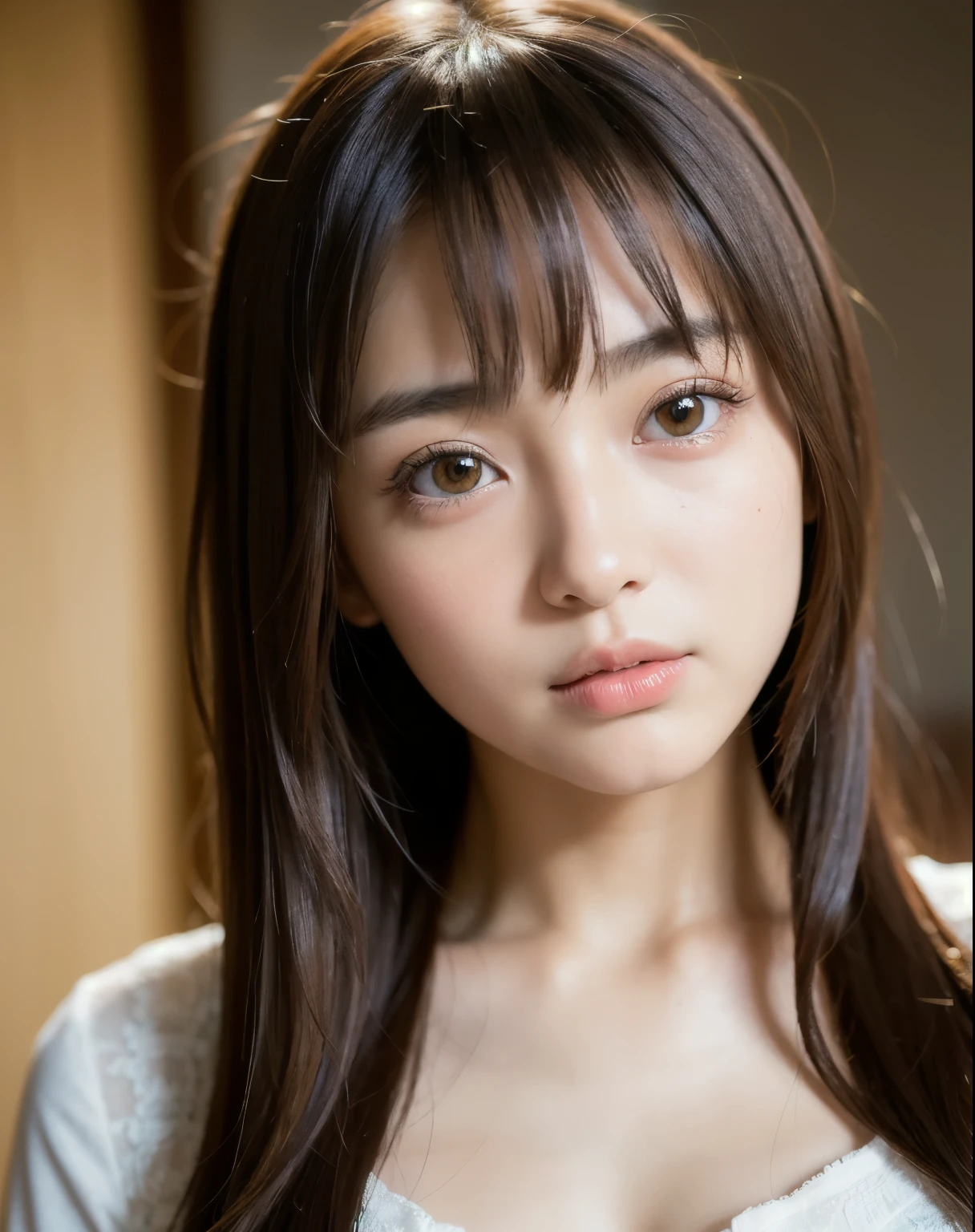 best quality, face focus, soft light, ultra high res, (photorealistic:1.4), RAW photo,
1japanese girl, solo, cute, (pupil, lights in the eyes), detailed beautiful face, (small chest),(high resolution detail of human skin texture),
(long hair),
indoor,
Damask Shirt Dress,
(portrait)