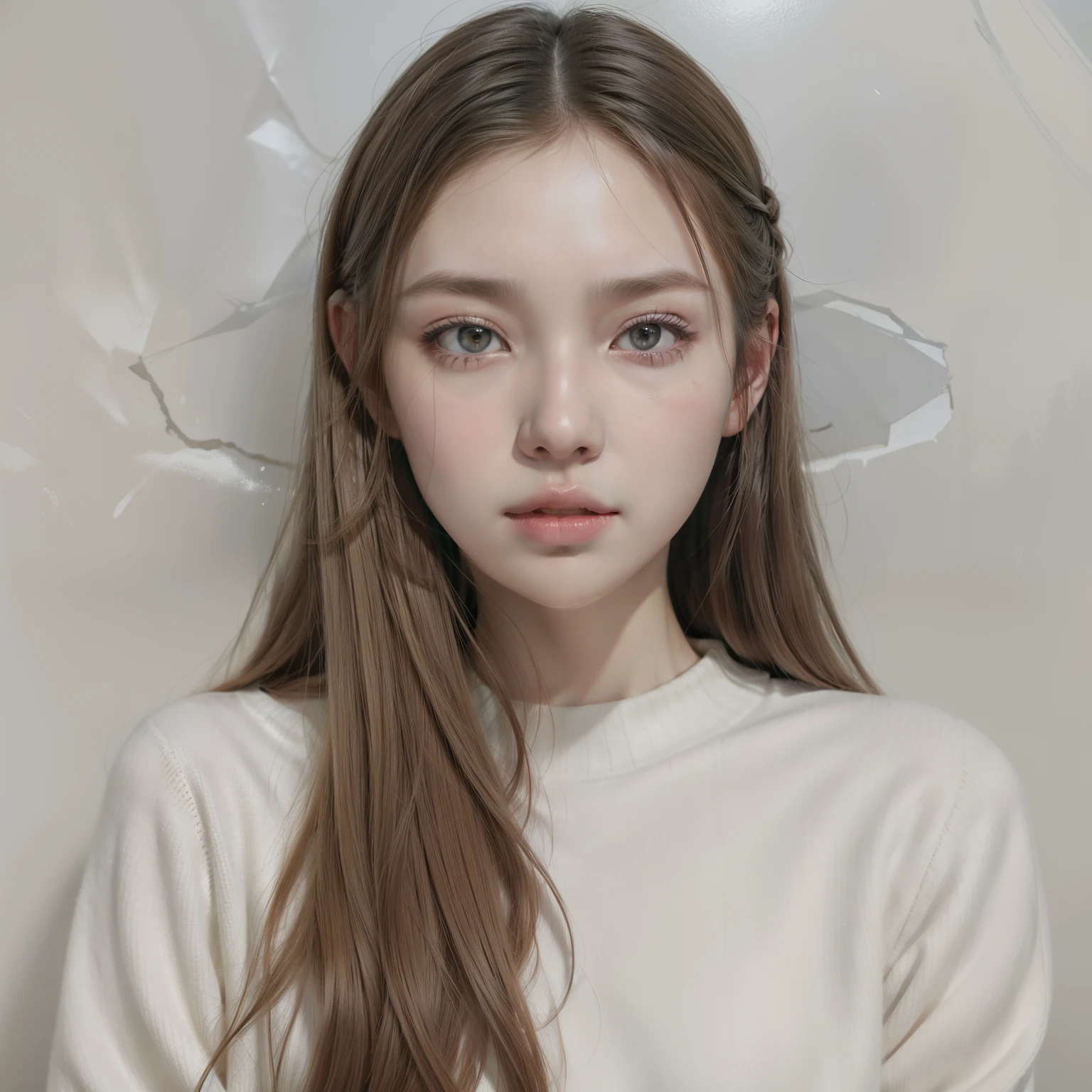 a close-up of a young woman with long hair and a white sweater, Jaeyeon Nam, obra de arte al estilo de guweiz, inspired por Yanjun Cheng, realista. ChengYi, yanjun chengt, guweiz, hyperrealista , kawaii realista portrait, inspirado en Russell Dongjun Lu, por Yanjun Cheng, kim taejin