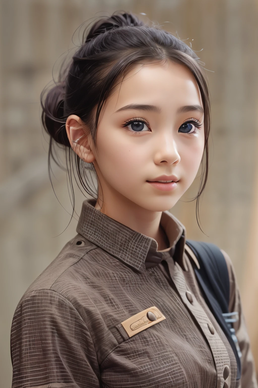 ((sfw: 1.4)),((detailed face, professional photography)), ((sfw, construction worker outfit, pulled back hair, 1 Girl)), Ultra High Resolution, (Realistic: 1.4), RAW Photo, Best Quality, (Photorealistic Stick), Focus, Soft Light, ((20 years old)), ((Japanese)), (( (young face))), (surface), (depth of field), masterpiece, (realistic), woman, bangs, ((1 girl))