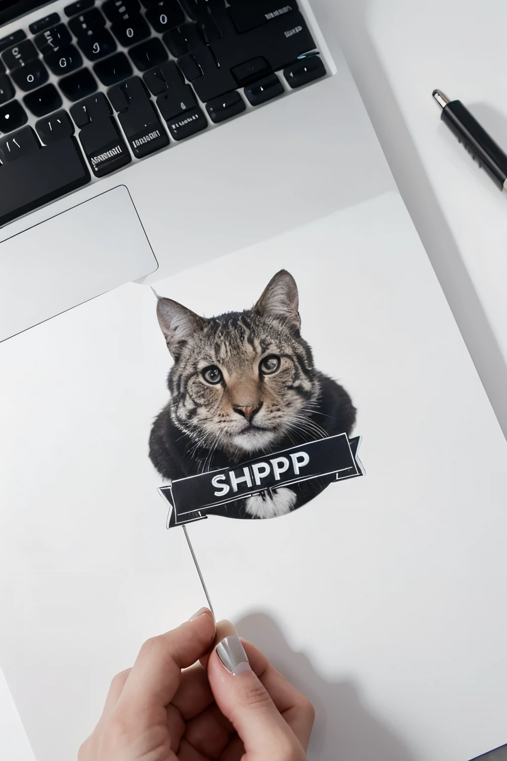imagine the illustration of a logo with futuristic of animal, so, artistic, sticker, white, of the word 'Logo pet Shop'