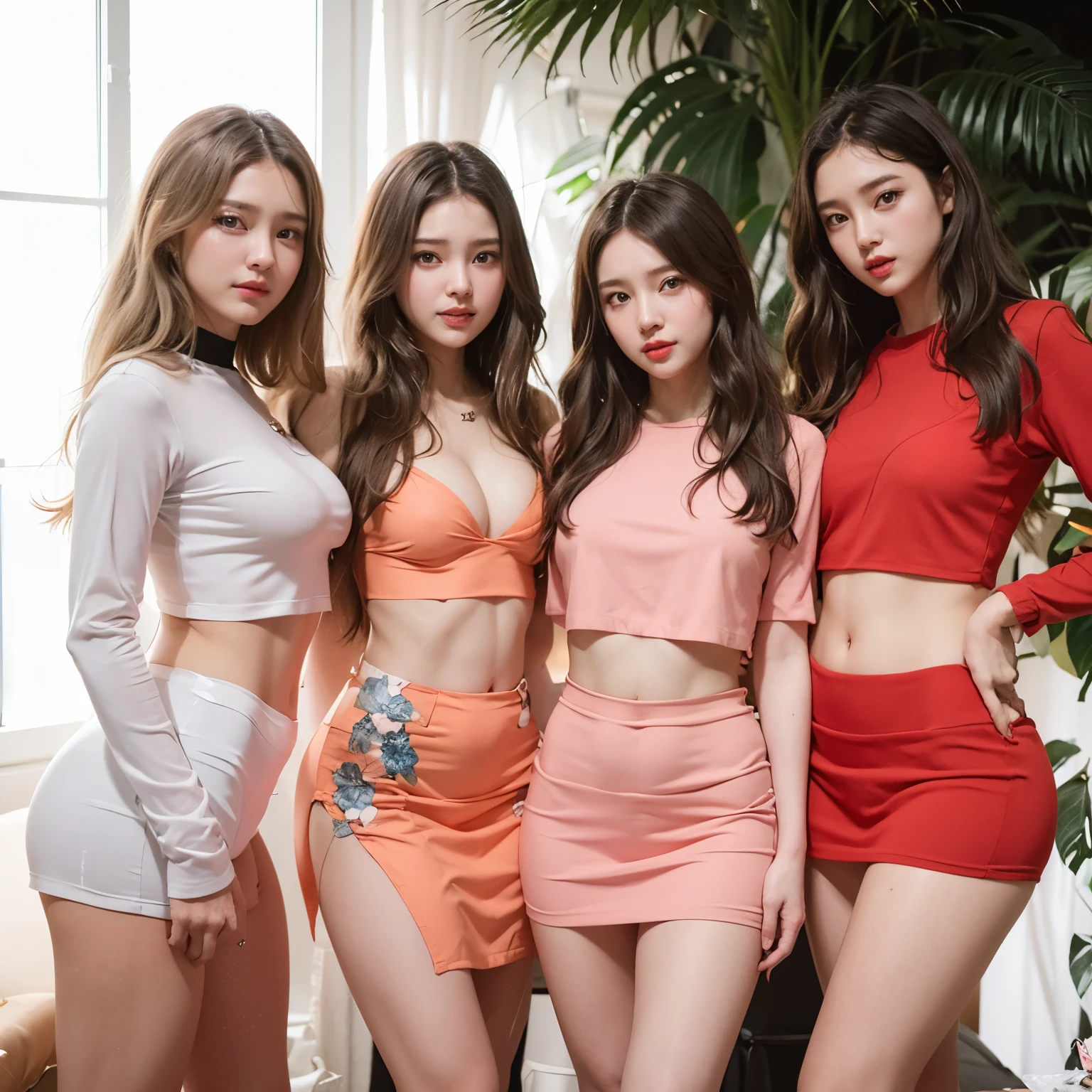 Girl group, garotas bonitas, muito detalhada, anatomia perfeita, fotorrealista