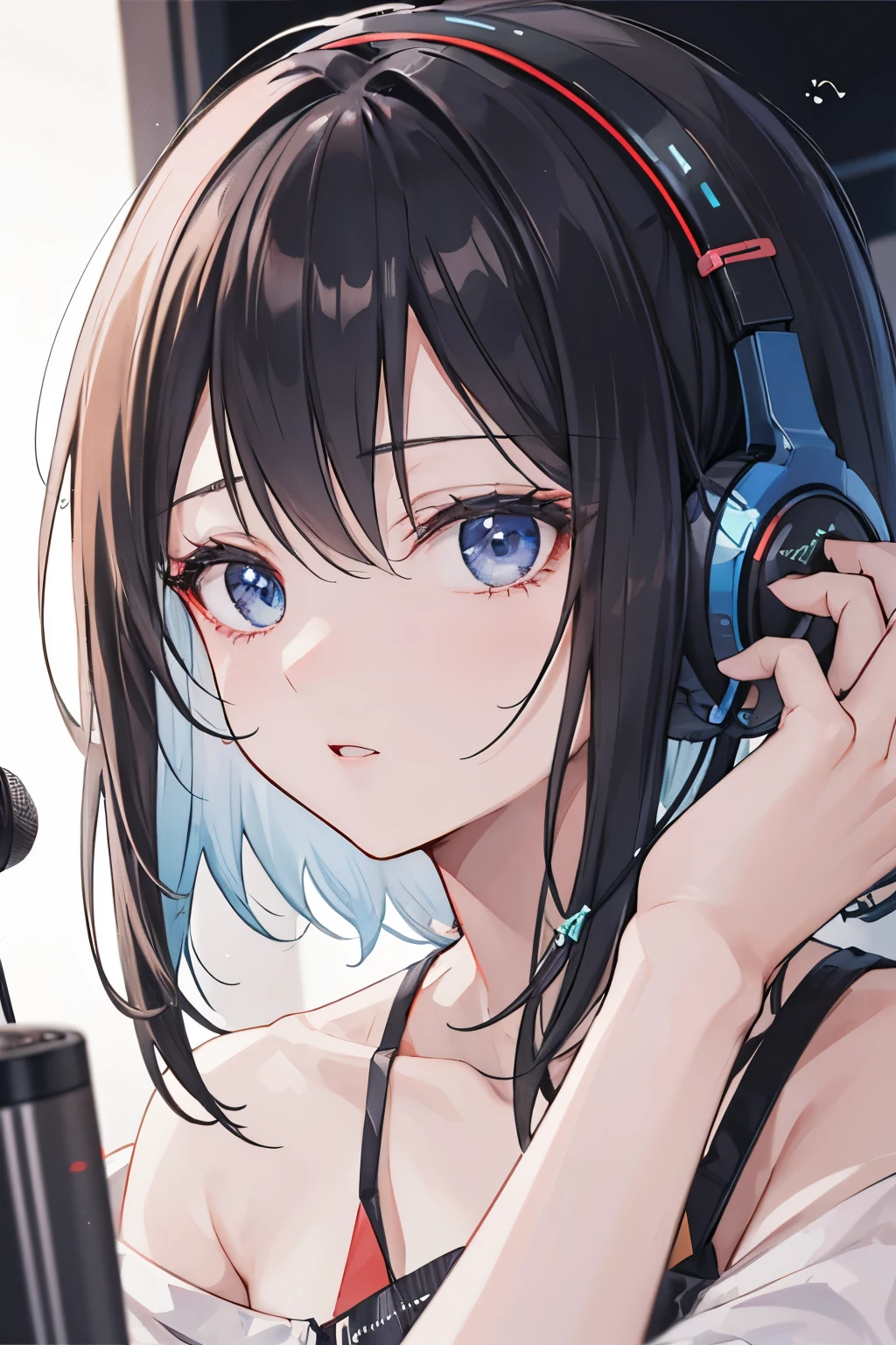 Garota Sexy com fones de ouvido, 2D anime with hand on face, rosto fofo, fanfic, Party Scene