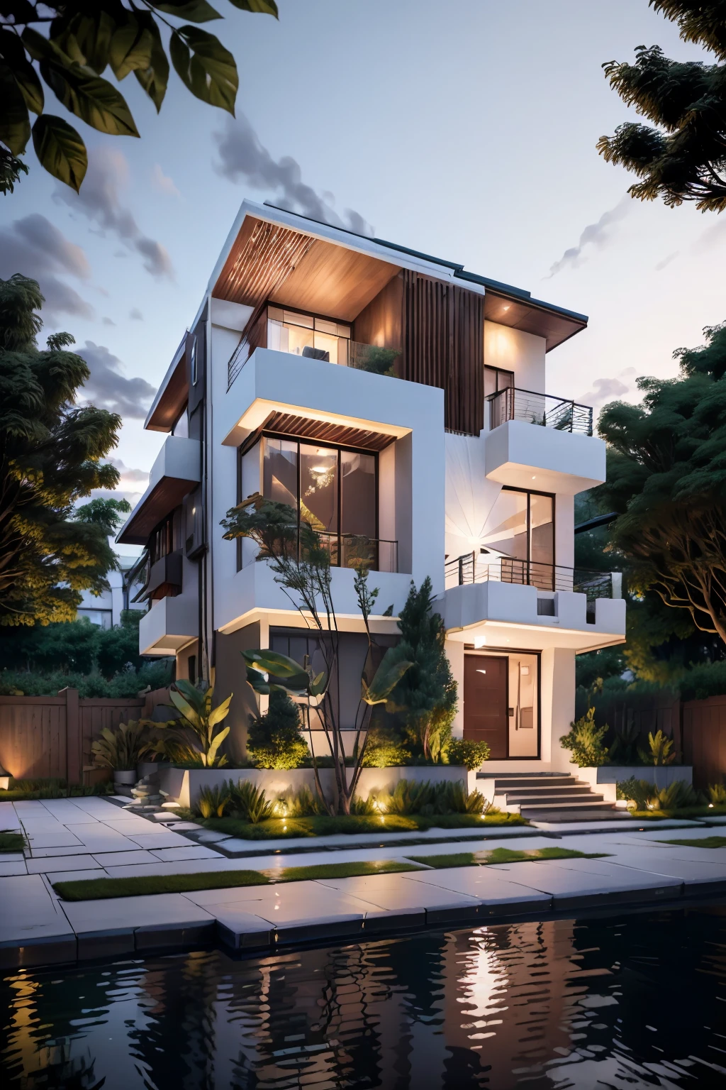 Picture Prompt: Townhouse, Evening Lighting, Sports Lights, Surrounding Green Trees, House Railings Planted with Green Trees Interspersed, LED String Lights Along the Edges
Amidst the tranquil evening, the townhouse stood proudly with its facade bathed in a warm glow. The setting sun cast long shadows on the pavement, giving the house an enchanting aura. Sports lights flickered in the backyard, illuminating the lush, green lawn dotted with children playing various games.
Surrounding the townhouse, tall green trees swayed gently in the evening breeze. Their broad, limb-filled crowns
