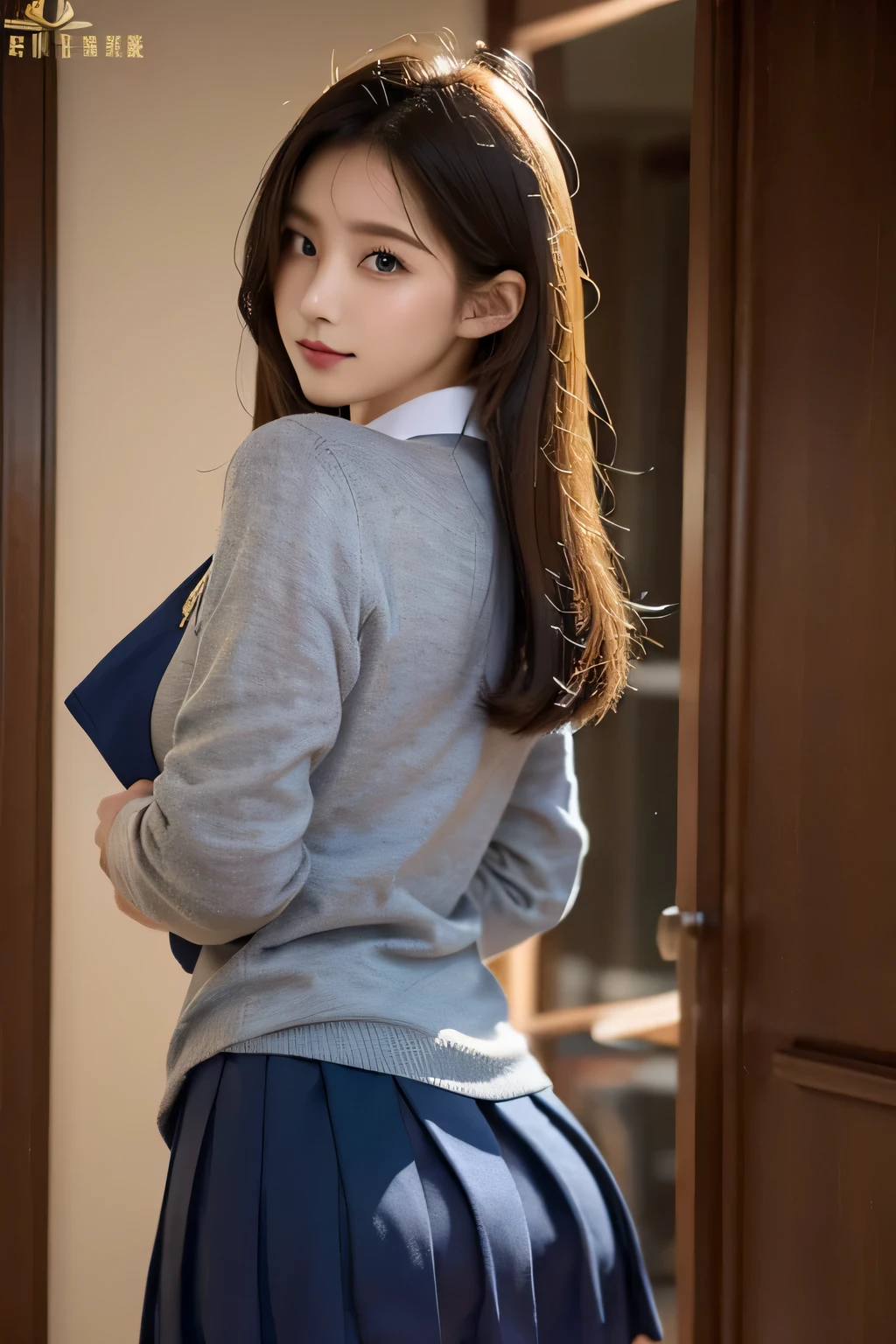 1 girl,beautiful and detailed eyes,cute,professional lighting,highest quality, (beauty:1.3), (school uniform:1.5),medium hair, erotic, Bewitching, booty pose