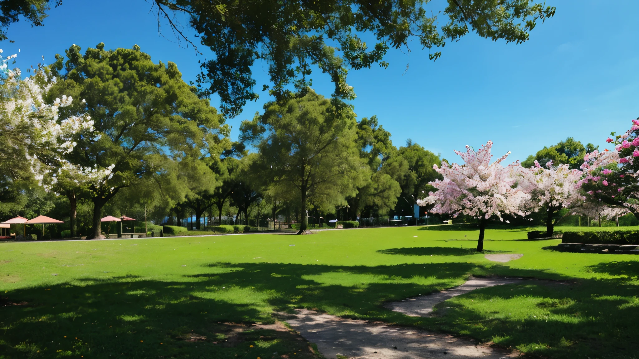 Ecological park full of trees and flowers sunny and clear day