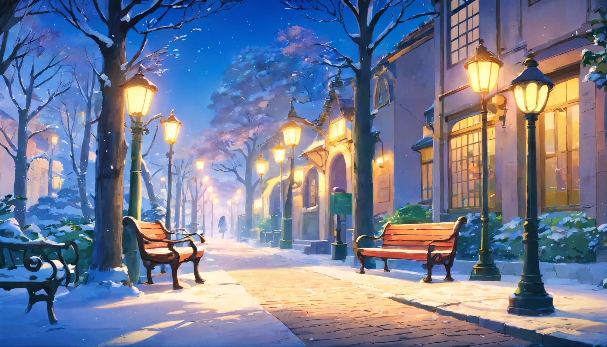 winter park、morning、bench、street light