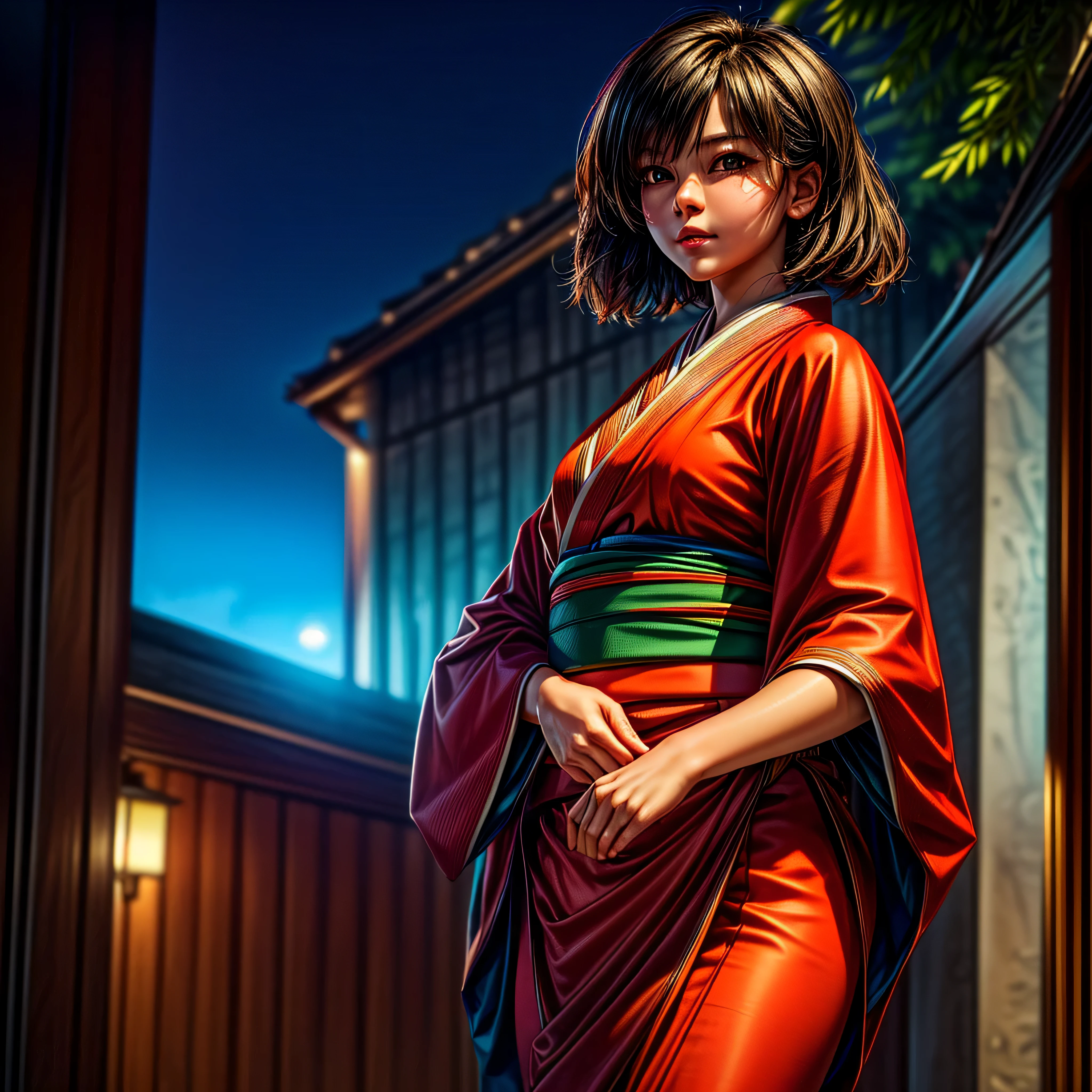 ((Top Quality, 32K, Masterpiece: 1.3)), Sharp Focus: 1.2, (Super Beautiful Face: 1.0), (Glossy Skin: 1.0), Realistic Photos, Black Hair, Realistic Pupils, Movie Lighting, Highly Detailed Eyes and Face, Movie Lighting,  (Cowboy Shot: 1.0),  (kimono, hakama, obi: 1.15),　(Korean Cute Actress), in nature, classic kimono,