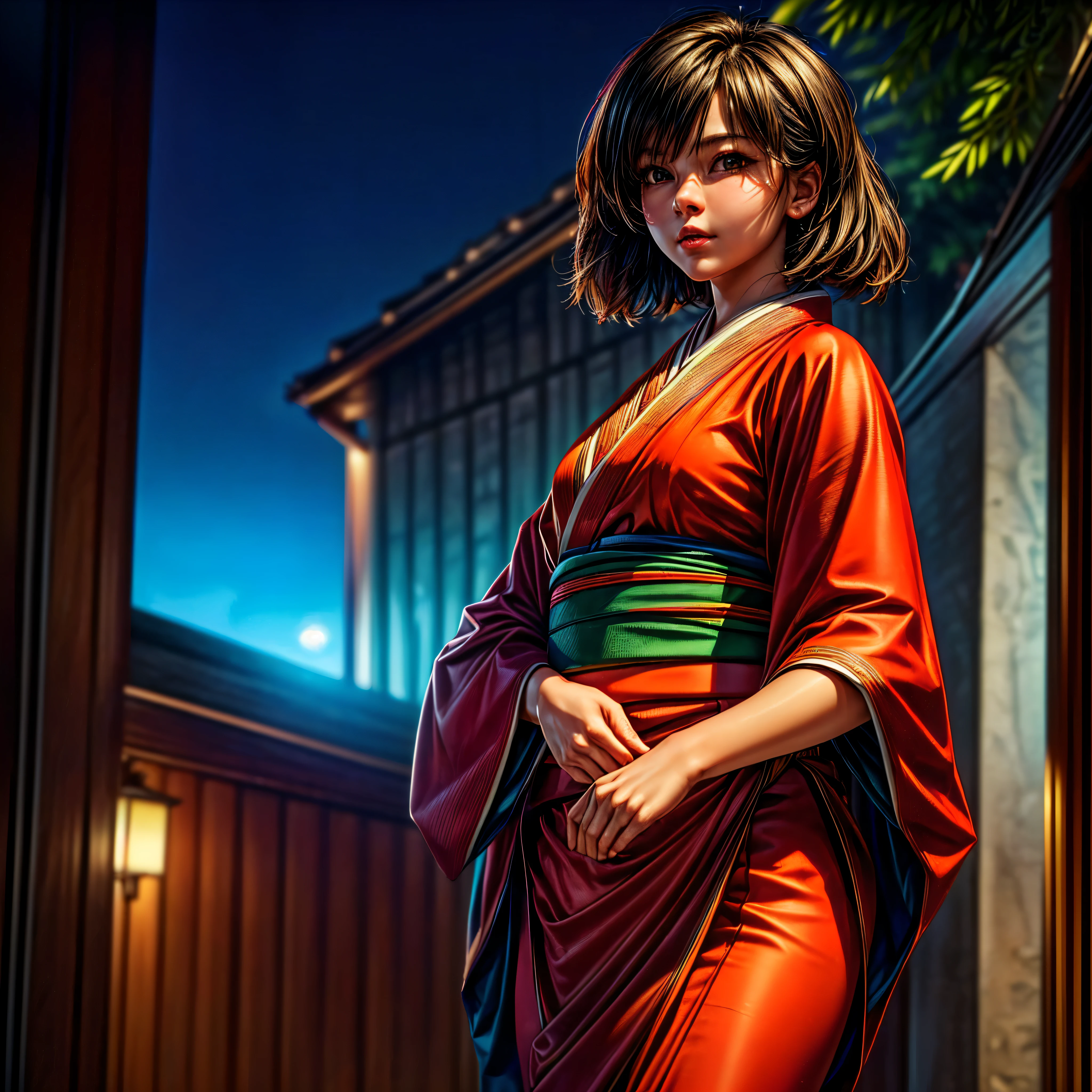 ((Top Quality, 32K, Masterpiece: 1.3)), Sharp Focus: 1.2, (Super Beautiful Face: 1.0), (Glossy Skin: 1.0), Realistic Photos, Black Hair, Realistic Pupils, Movie Lighting, Highly Detailed Eyes and Face, Movie Lighting, (Cowboy Shot: 1.0), (kimono, hakama, obi: 1.15), (Korean Cute Actress), in nature, classic kimono,