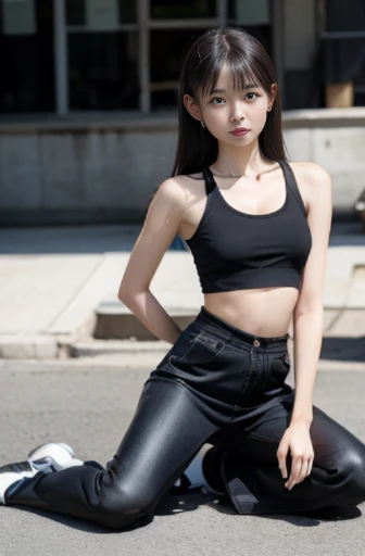 best quality, detailed, beautiful, insanely detailed, absurdres,perfect anatomy,
Japanese woman,black hair,27 years old,
(slender),
(small breasts),
full body shot, (Female rider racing on the circuit:1.1),(camouflage tank top:0.7), (translucent pink skirt:0.7), (crop top), A scene with a sense of speed,(forward leaning posture:1.1)