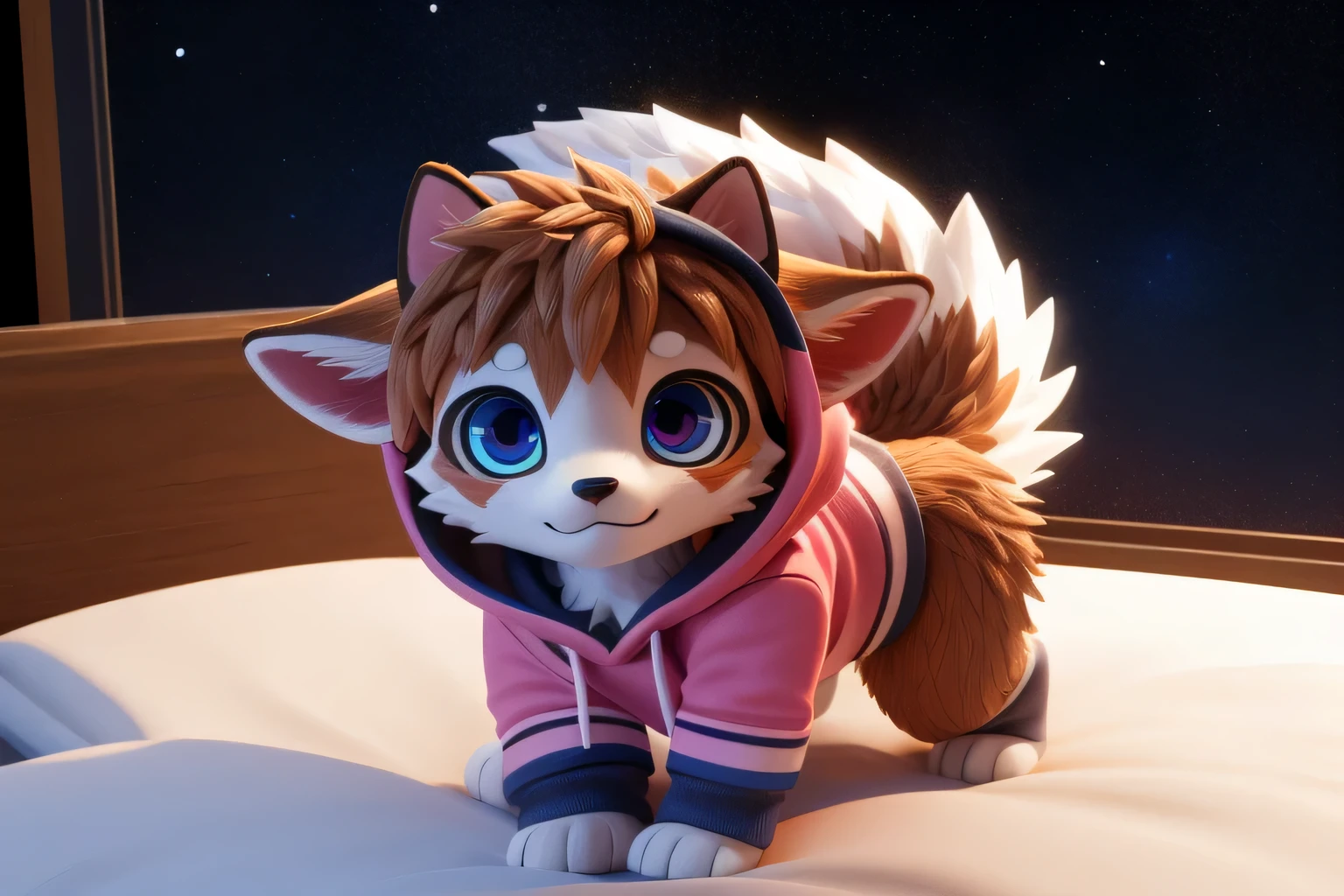 (((wilderness))), ((charming小蓝狐, already, young)) have different colored eyes， chibi， charming，Shy, blush, logo design， Caralready， movie lighting effects， ((3D vector art))， Cute and quirky， fantasy art， Bokeh， Hand Painted， number， soft light， Isometric风格， 4K resolution， photorealistic rendering， High level of detail cleaning， vector image， A lifelike masterpiece， Professional photography， simple space background， Flat white background， Isometric，Vibrant vector, , hoodie, bottomless pit, Fine hairs, Anisotropic fur gloss, ((subsurface scattering)), on the bed, ((The body is very wide)), ((animal genitals)), [[vein]], (on all fours), ((Show rear)), [anus],((Show rear)),[vaginal],big tail, ((Striped knee-length socks))