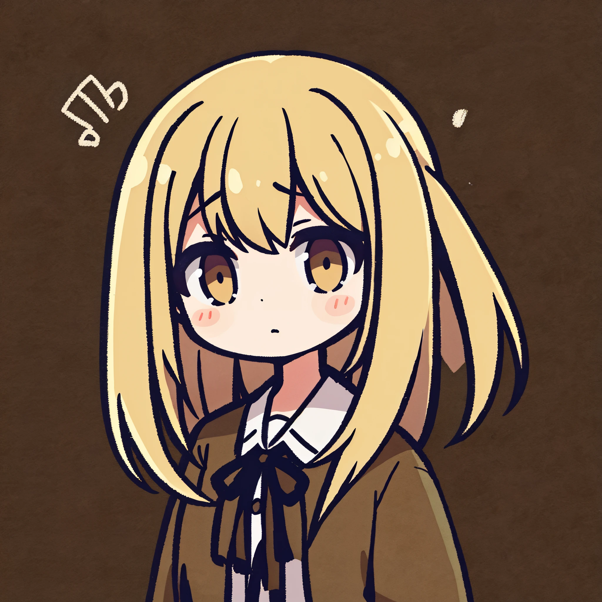 The blonde girl with straight bangs has an expressionless face